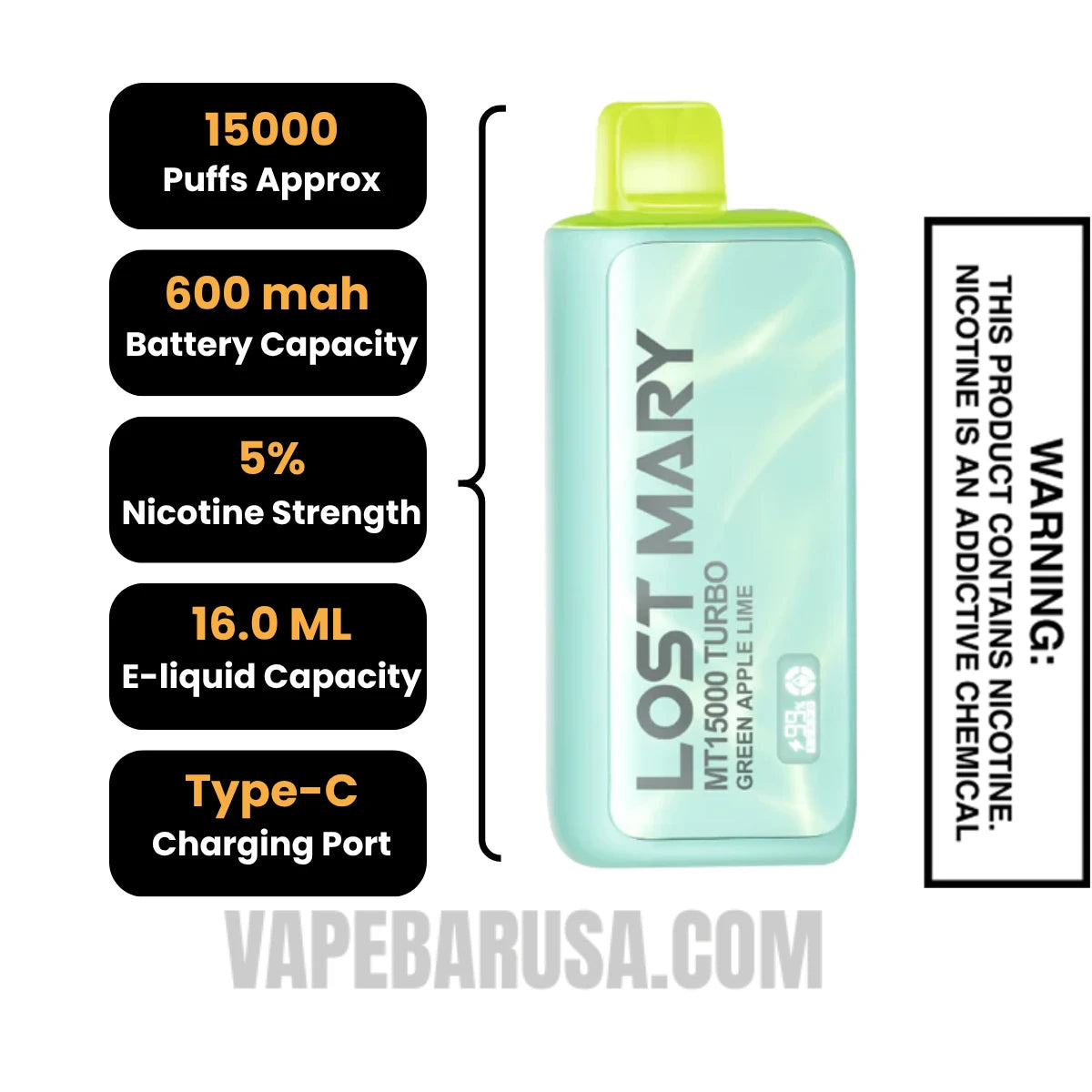 Green Apple Lime Lost Mary MT15000 Turbo Vape Specifications Green Apple Lime Lost Mary MT15000 Turbo Vape Specifications