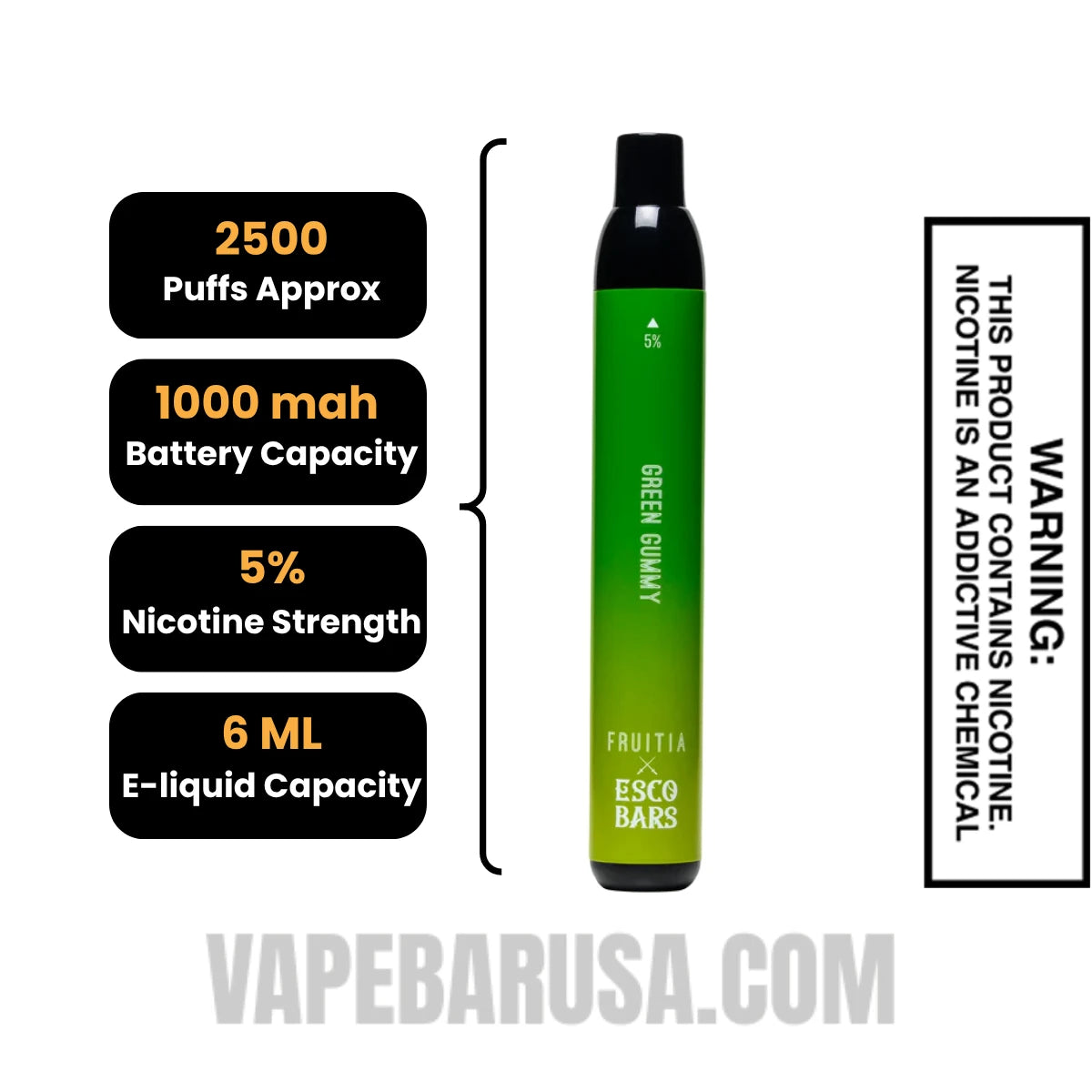 Green Gummy Esco Bar 2500 Puffs Disposable Vape Specifications Green Gummy Esco Bar 2500 Puffs Disposable Vape Specifications