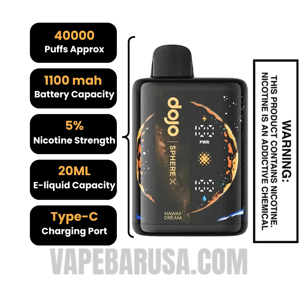 Hawaii Dream Dojo Sphere X 40K Disposable Vape Specifications Hawaii Dream Dojo Sphere X 40K Disposable Vape Specifications