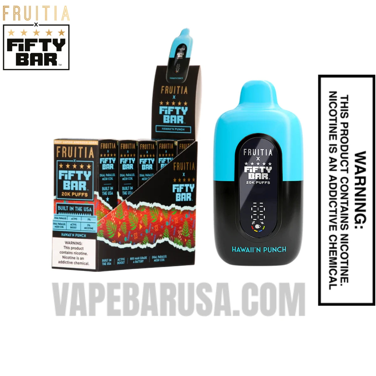Hawaii'n Punch Fruitia X Fifty Bar 20K Vape With Bundle Pack Hawaii'n Punch Fruitia X Fifty Bar 20K Vape With Bundle Pack