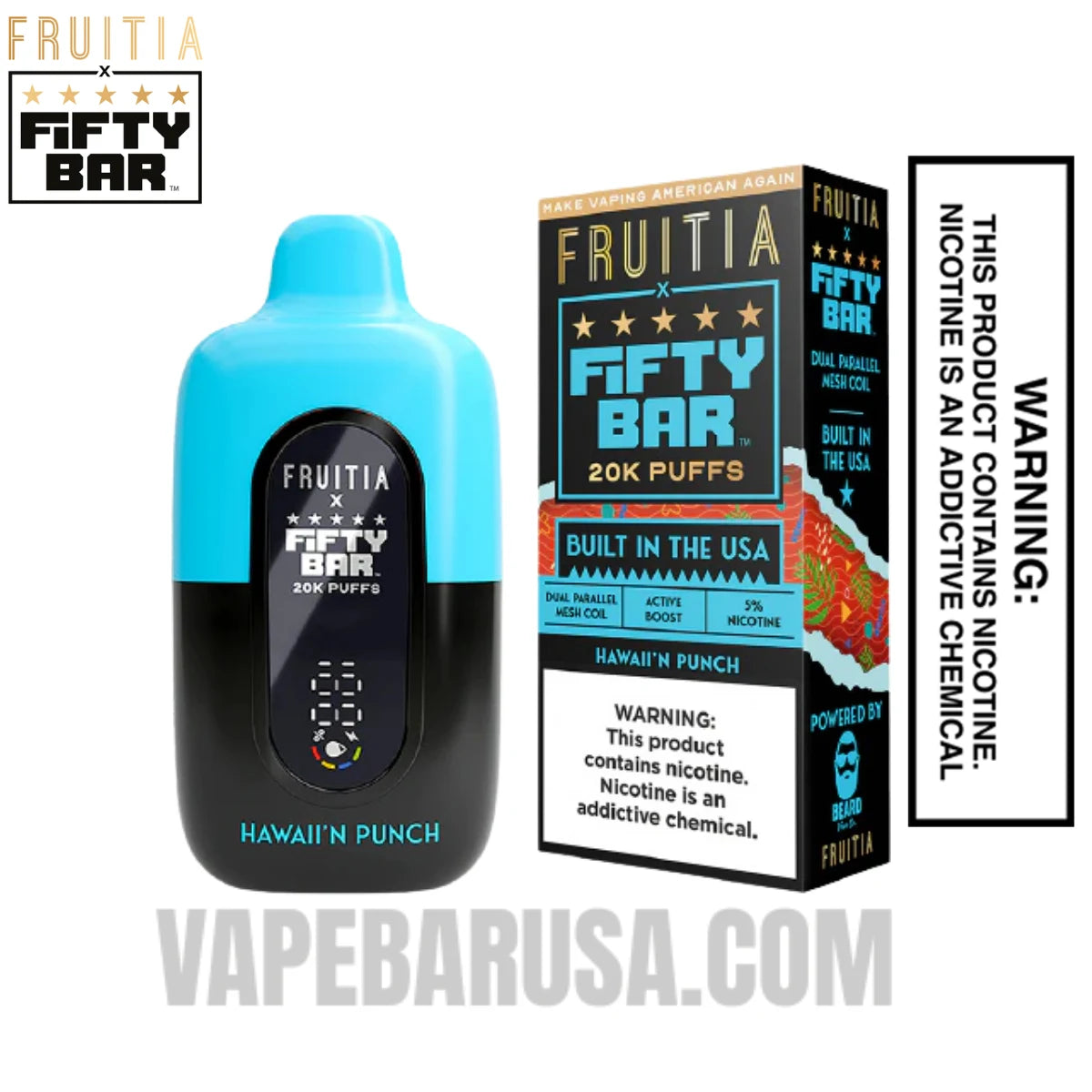 Hawaii'n Punch Fruitia X Fifty Bar 20K Vape With Package Box Hawaii'n Punch Fruitia X Fifty Bar 20K Vape With Package Box