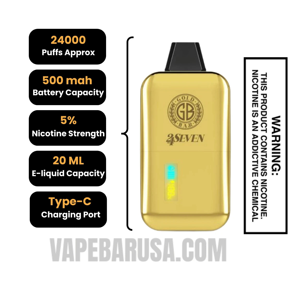 Ice Pop Gold Bar 24Seven Disposable Vape specifications Ice Pop Gold Bar 24Seven Disposable Vape specifications