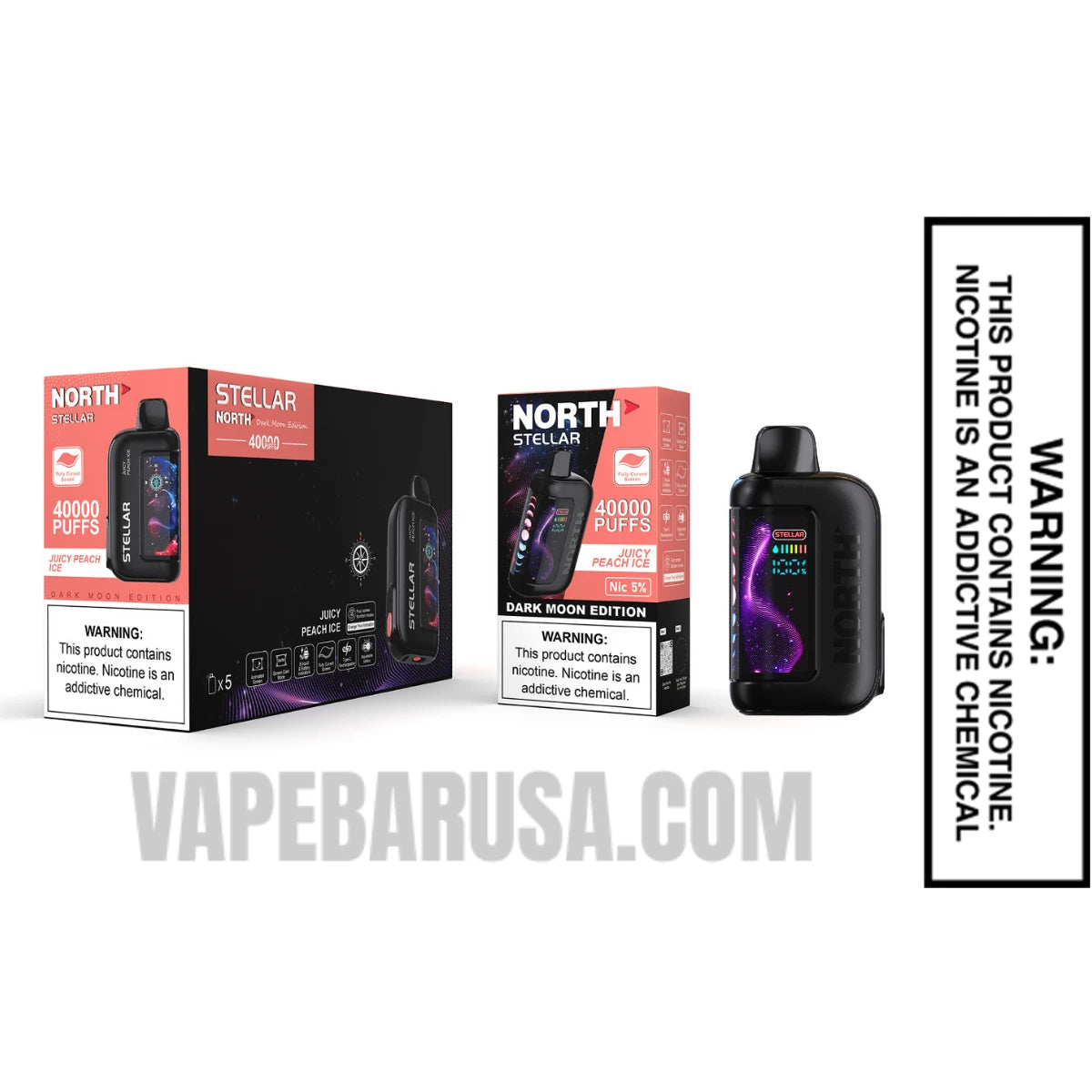 Juicy Peach Ice North Stellar Dark Moon 40K Disposable Vape with Bundle box Juicy Peach Ice North Stellar Dark Moon 40K Disposable Vape with Bundle box