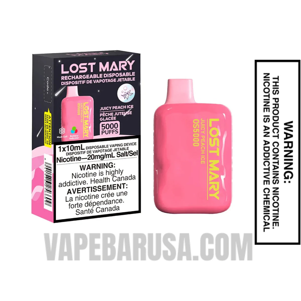 Juicy Peach Lost Mary OS5000 Vape With Package Box Juicy Peach Lost Mary OS5000 Vape With Package Box