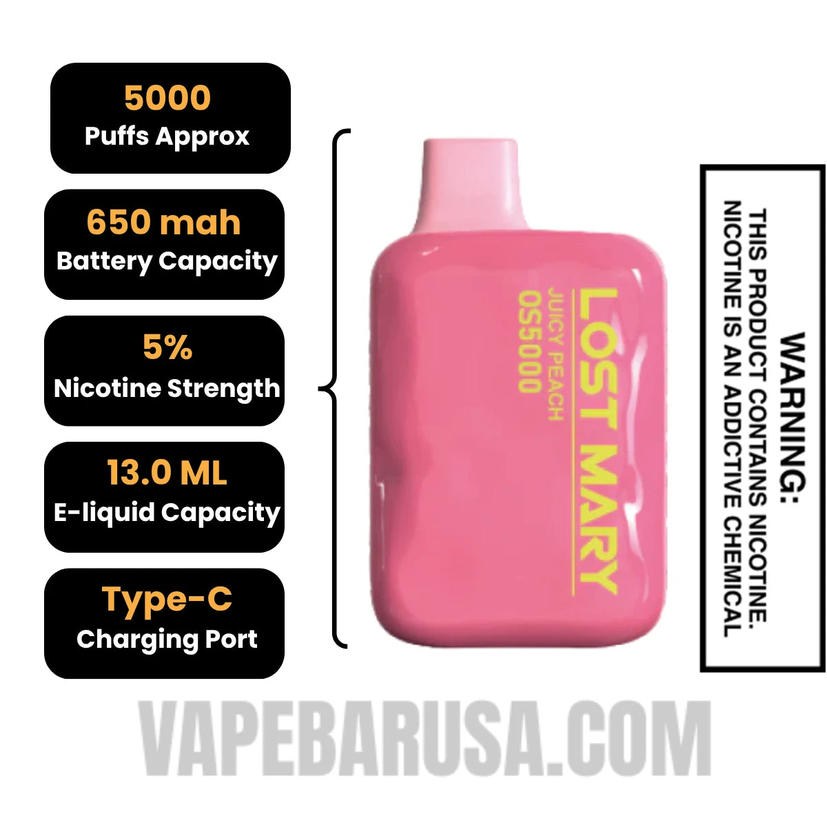 Juicy Peach Lost Mary OS5000 Vape Specifications Juicy Peach Lost Mary OS5000 Vape Specifications
