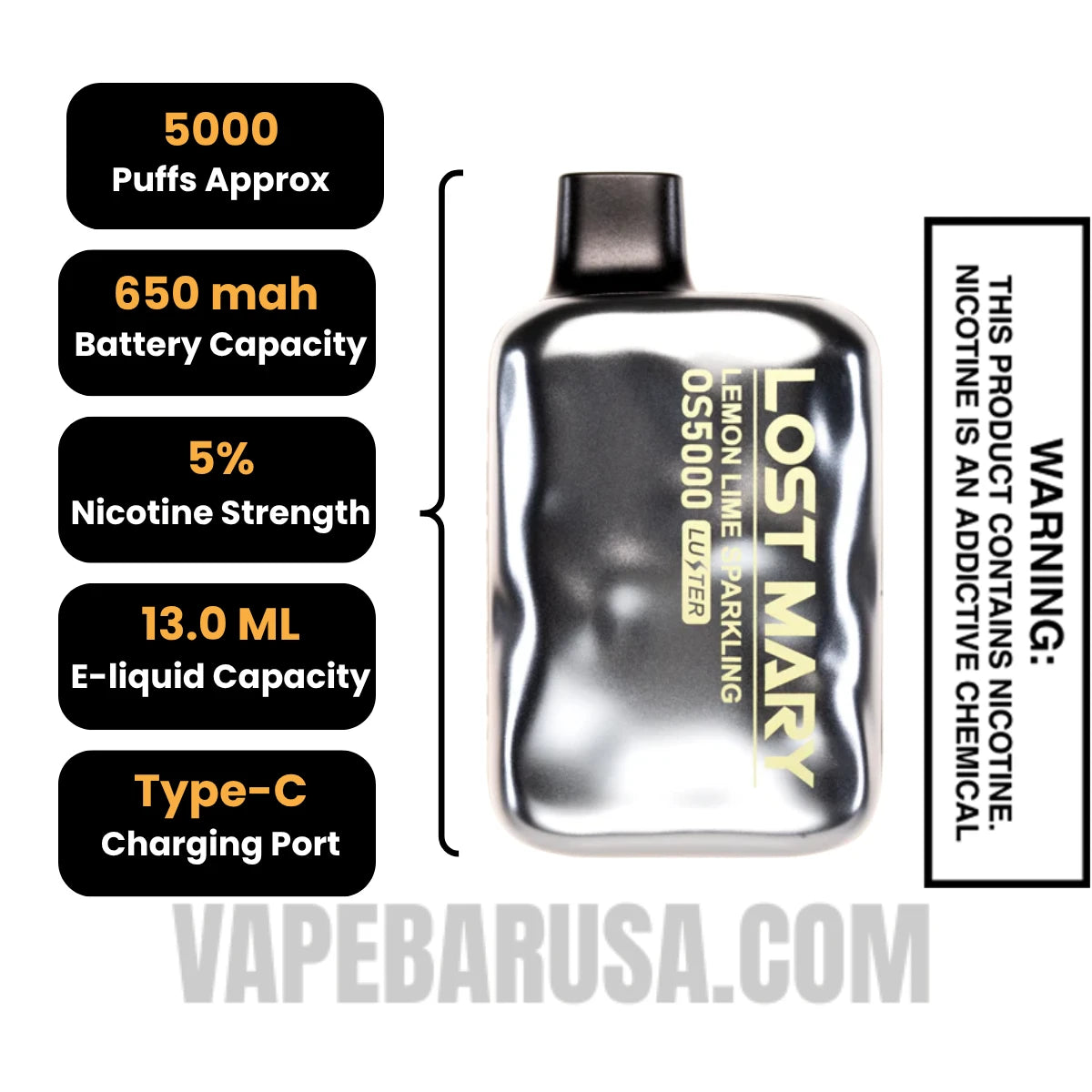 Lemon Lime Sparkling Lost Mary OS5000 Luster Edition Vape Specifications Lemon Lime Sparkling Lost Mary OS5000 Luster Edition Vape Specifications