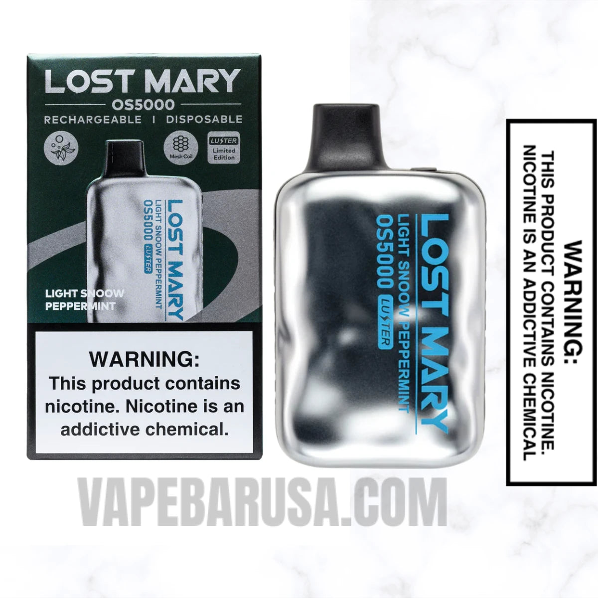 Light Snow Peppermint Lost Mary OS5000 Luster Vape With Package Box Light Snow Peppermint Lost Mary OS5000 Luster Vape With Package Box