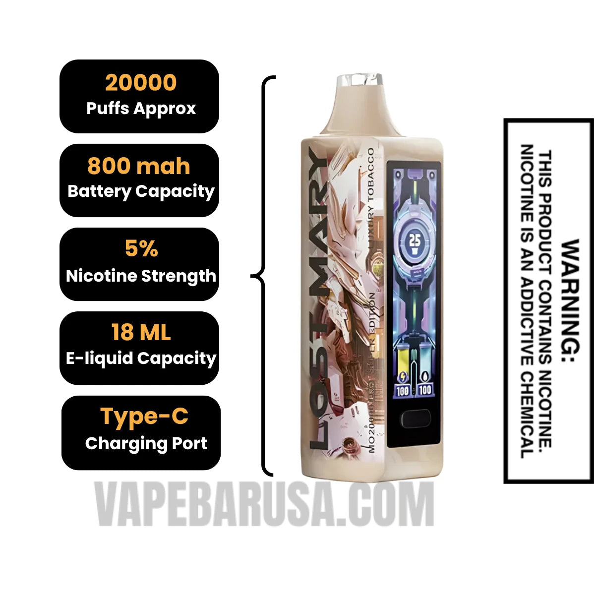 Luxury Tobacco Lost Mary MO20000 Pro Disposable Vape Specifications Luxury Tobacco Lost Mary MO20000 Pro Disposable Vape Specifications