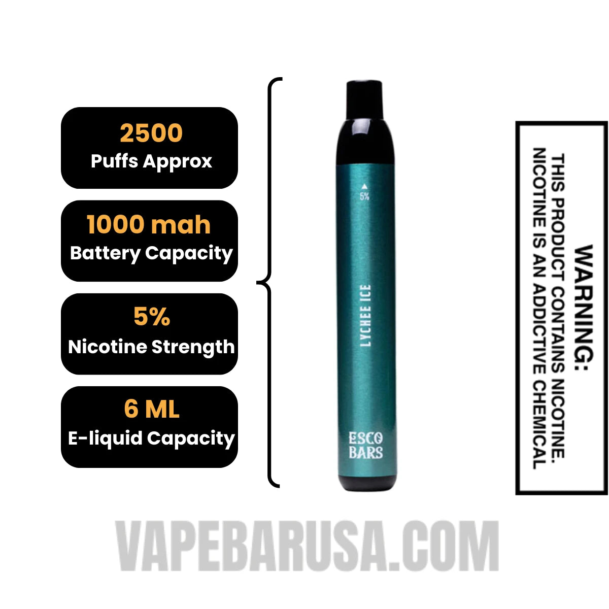 Lychee Ice Esco Bars 2500 Puffs Disposable Vape Specifications Lychee Ice Esco Bars 2500 Puffs Disposable Vape Specifications