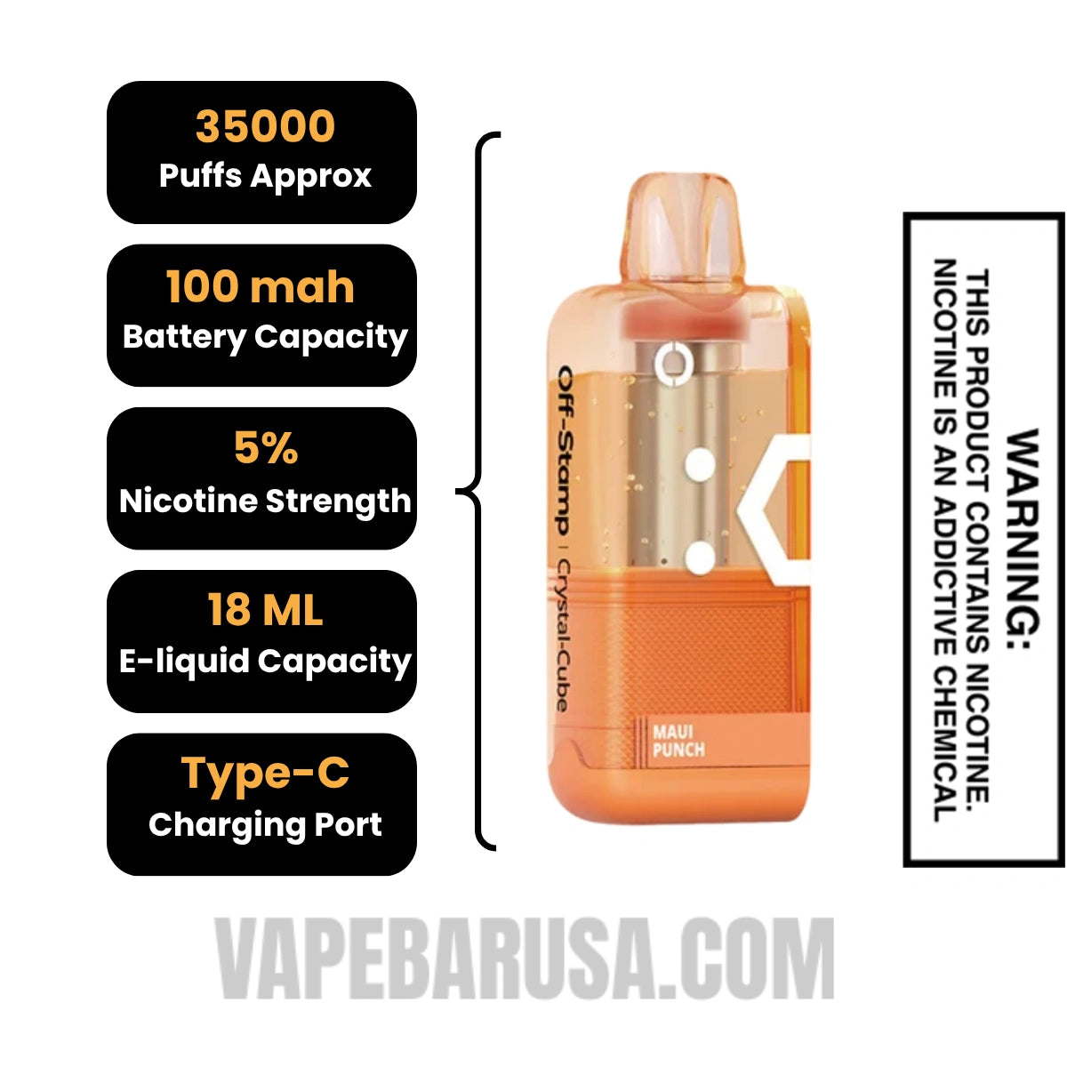 Maui Punch Off Stamp X Crystal Cube 35K Disposable Vape Pod Specifications Maui Punch Off Stamp X Crystal Cube 35K Disposable Vape Pod Specifications