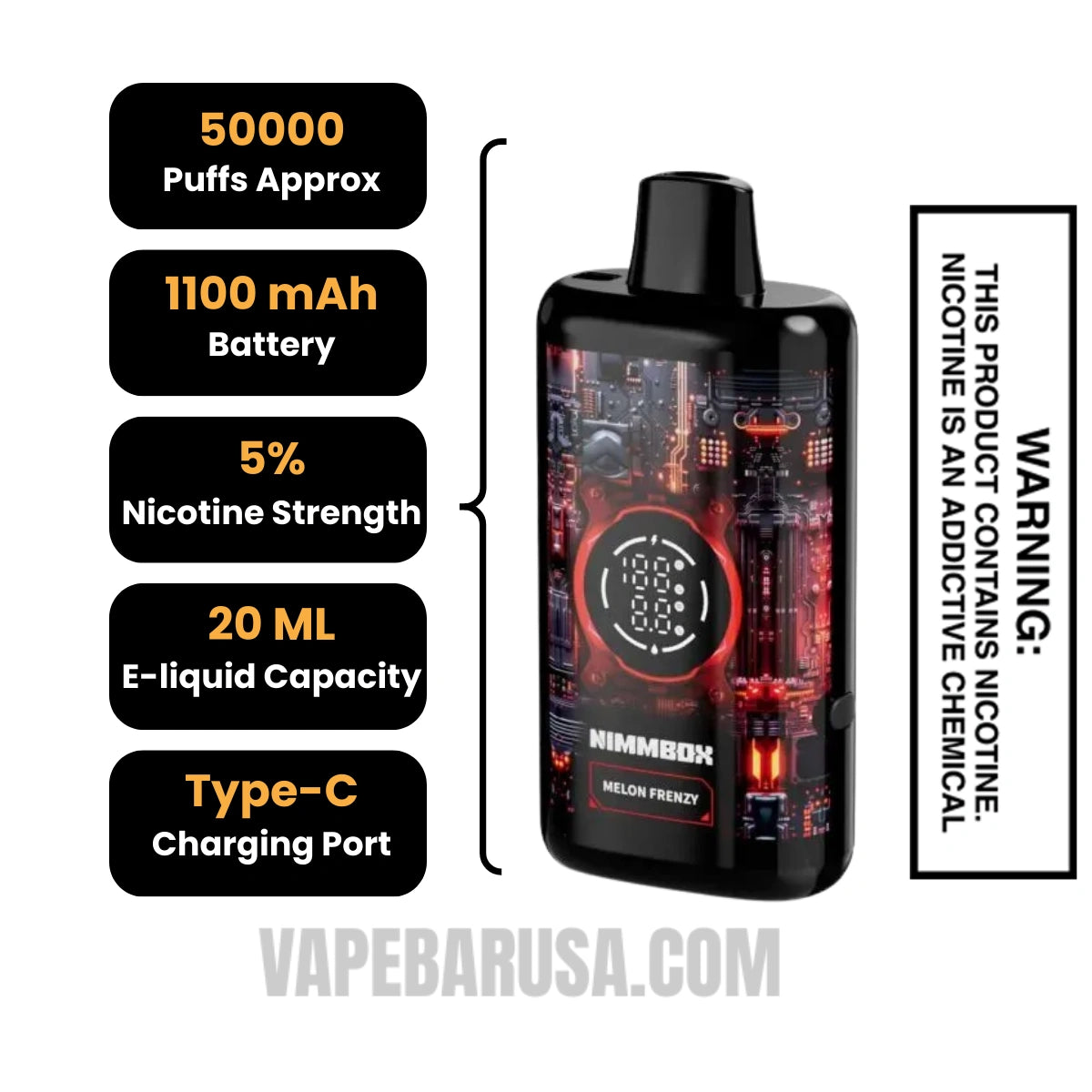 Melon Frenzy Nimmbox MECHA 50K Disposable Vape Specifications Melon Frenzy Nimmbox MECHA 50K Disposable Vape Specifications
