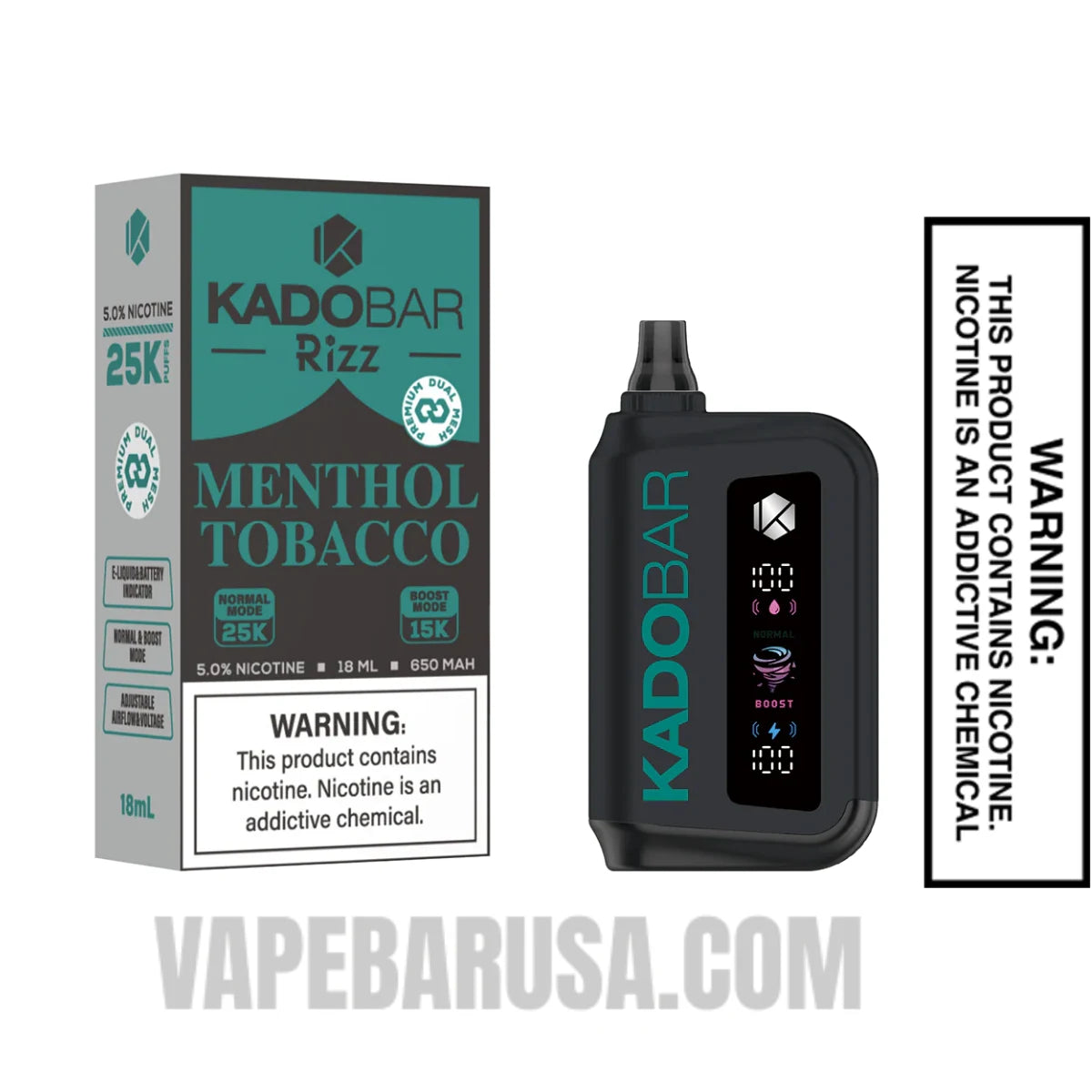 Menthol Tobacco Kado Bar Rizz 25000 Disposable Vape With Package Box Menthol Tobacco Kado Bar Rizz 25000 Disposable Vape With Package Box