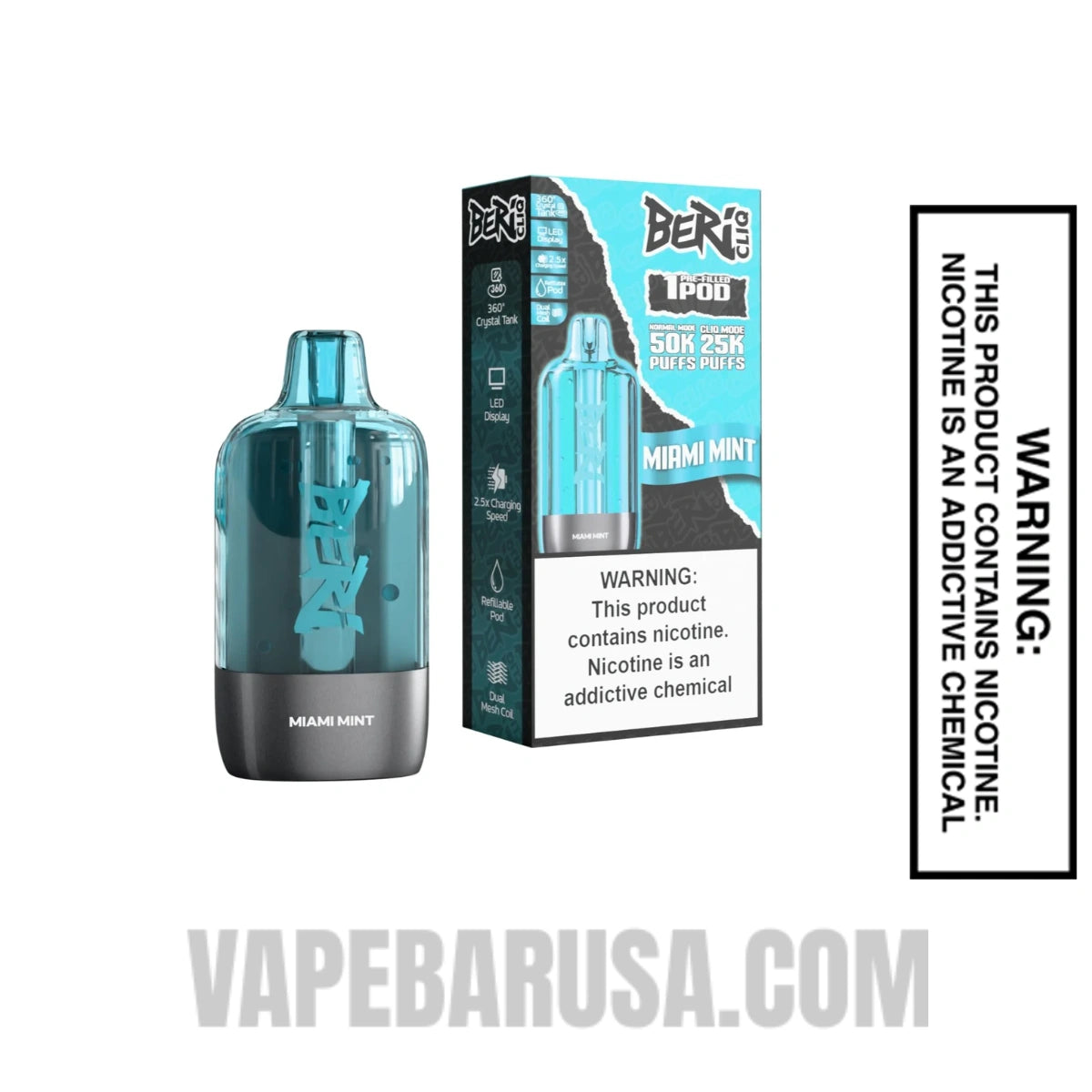 Miami Mint Beri Cliq 50K Disposable Vape Pod With Package Box Miami Mint Beri Cliq 50K Disposable Vape Pod With Package Box