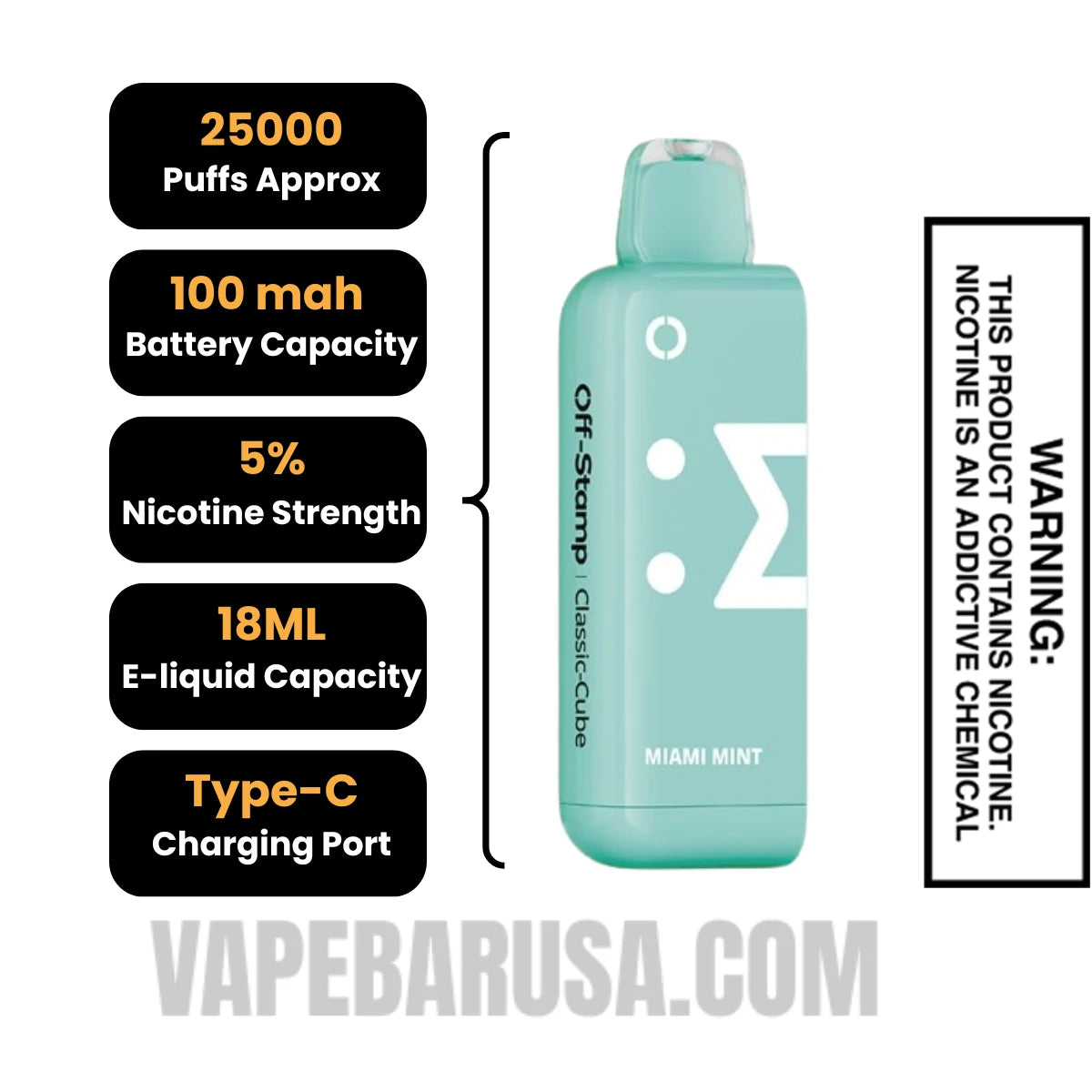 Miami Mint Off Stamp Classic Cube 25K Disposable Pod Specifications Miami Mint Off Stamp Classic Cube 25K Disposable Pod Specifications