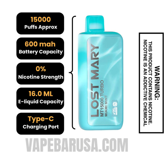 Miami Mint Lost Mary MT15000 Turbo Vape - 0% Nic Miami Mint Lost Mary MT15000 Turbo Vape - 0% Nic