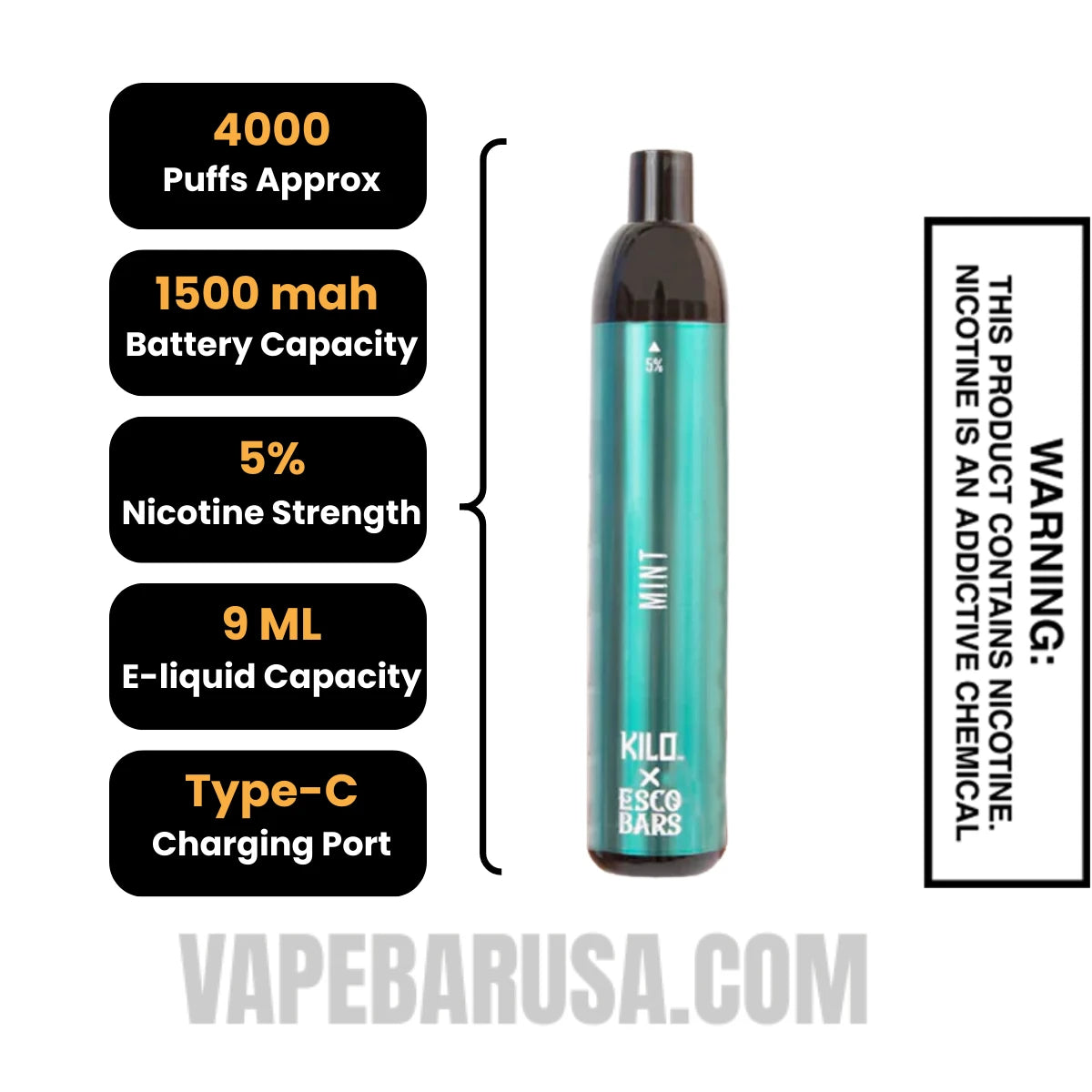 Mint Esco Bars 4000 Puffs Disposable Vape Specifications Mint Esco Bars 4000 Puffs Disposable Vape Specifications