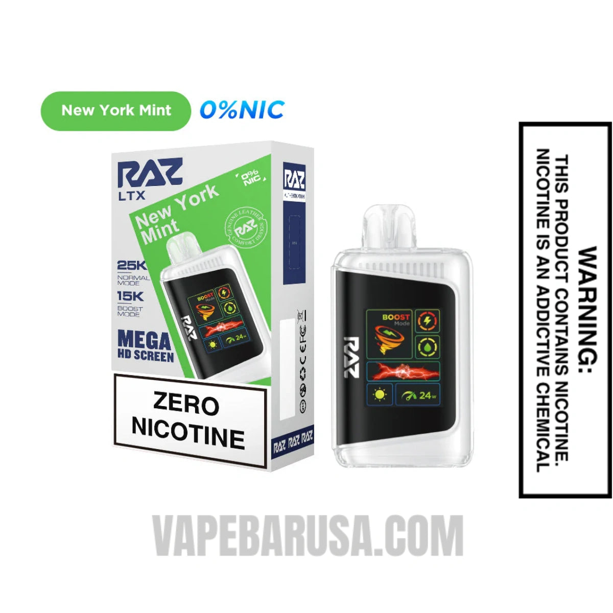 New York Mint RAZ LTX 25K Zero Nicotine Disposable Vape with Package Box New York Mint RAZ LTX 25K Zero Nicotine Disposable Vape with Package Box