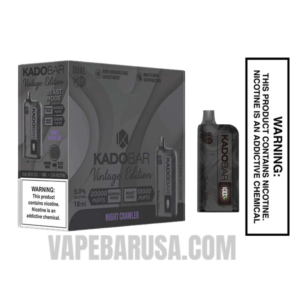 Night Crawler Kado Bar Vintage Edition 20000 Puffs Disposable Vape With Bundle Pack Night Crawler Kado Bar Vintage Edition 20000 Puffs Disposable Vape With Bundle Pack