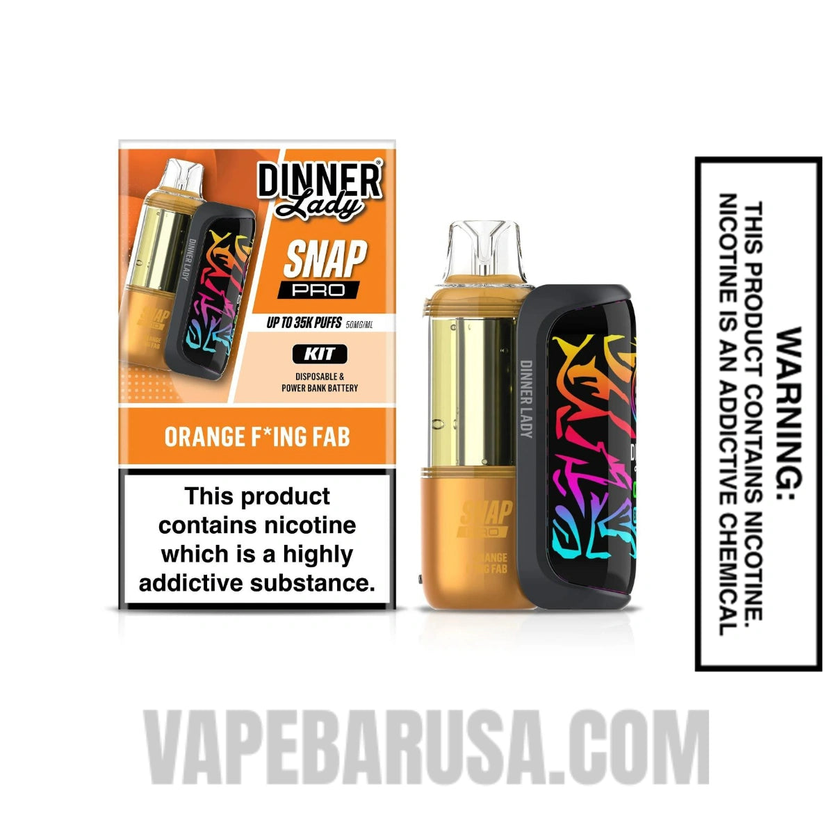 Orange F*king Fab Dinner Lady Snap Pro 35K Disposable Vape Kit With Package Box Orange F*king Fab Dinner Lady Snap Pro 35K Disposable Vape Kit With Package Box