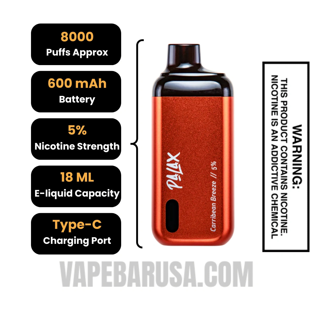 Palax Caribbean Breeze KC8000 Disposable Vape Specifications Palax Caribbean Breeze KC8000 Disposable Vape Specifications
