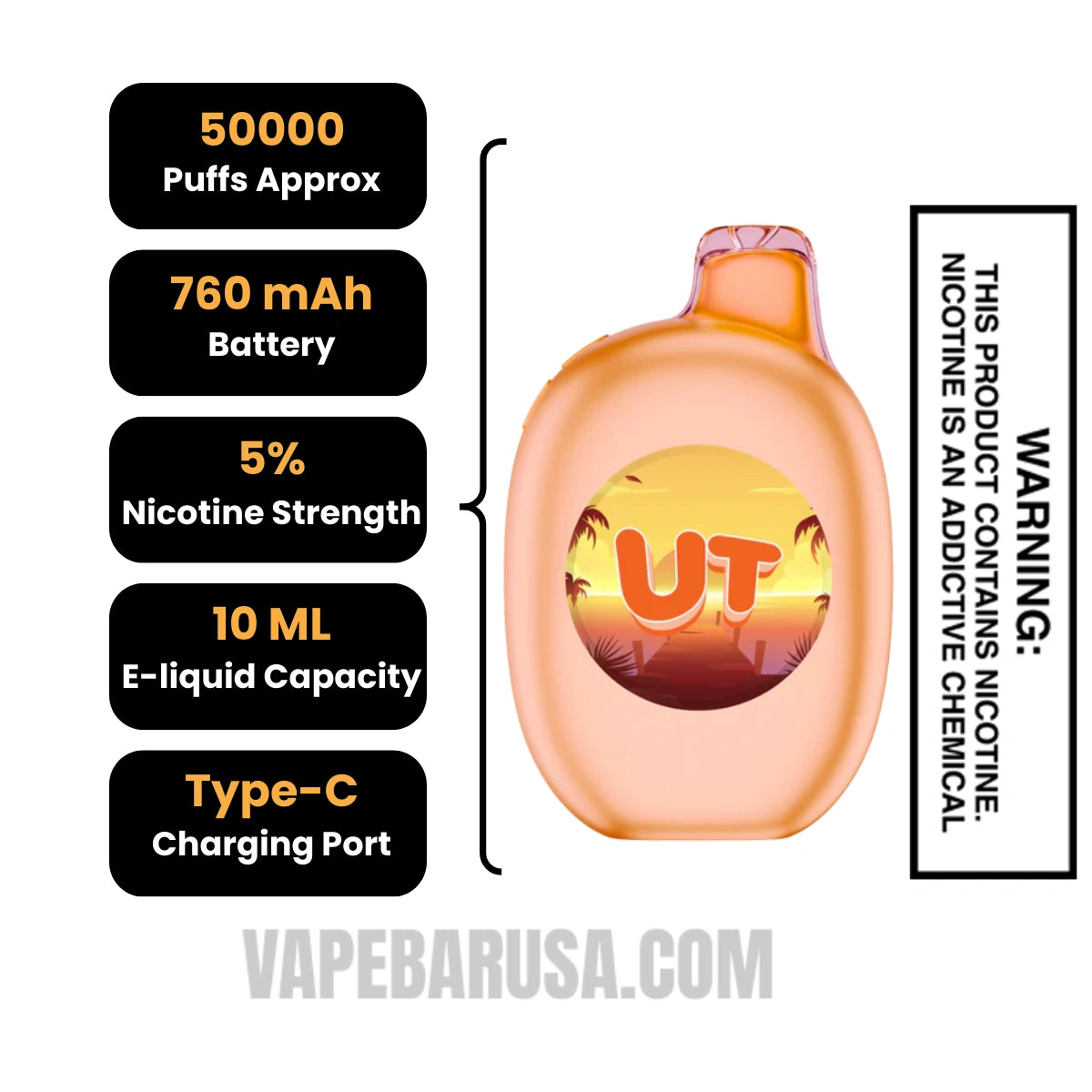 Passion Fruit/Mango Flum UT Bar 50K Disposable Vape Specifications Passion Fruit/Mango Flum UT Bar 50K Disposable Vape Specifications