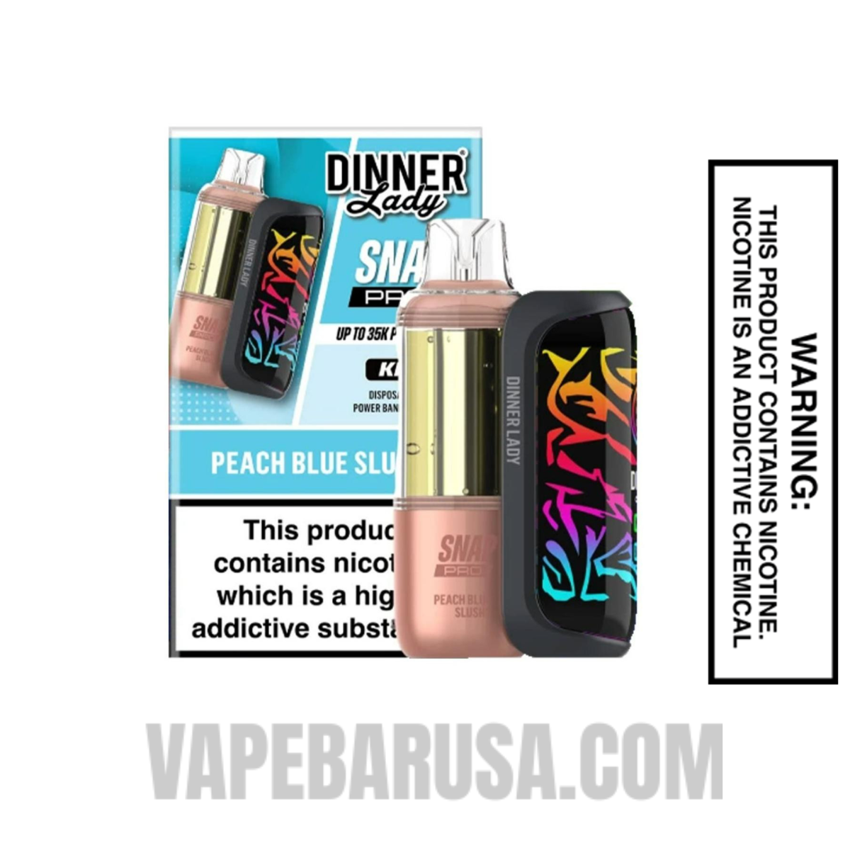Peach Blue Slushy Dinner Lady Snap Pro 35K Disposable Vape Kit With Package Box Peach Blue Slushy Dinner Lady Snap Pro 35K Disposable Vape Kit With Package Box