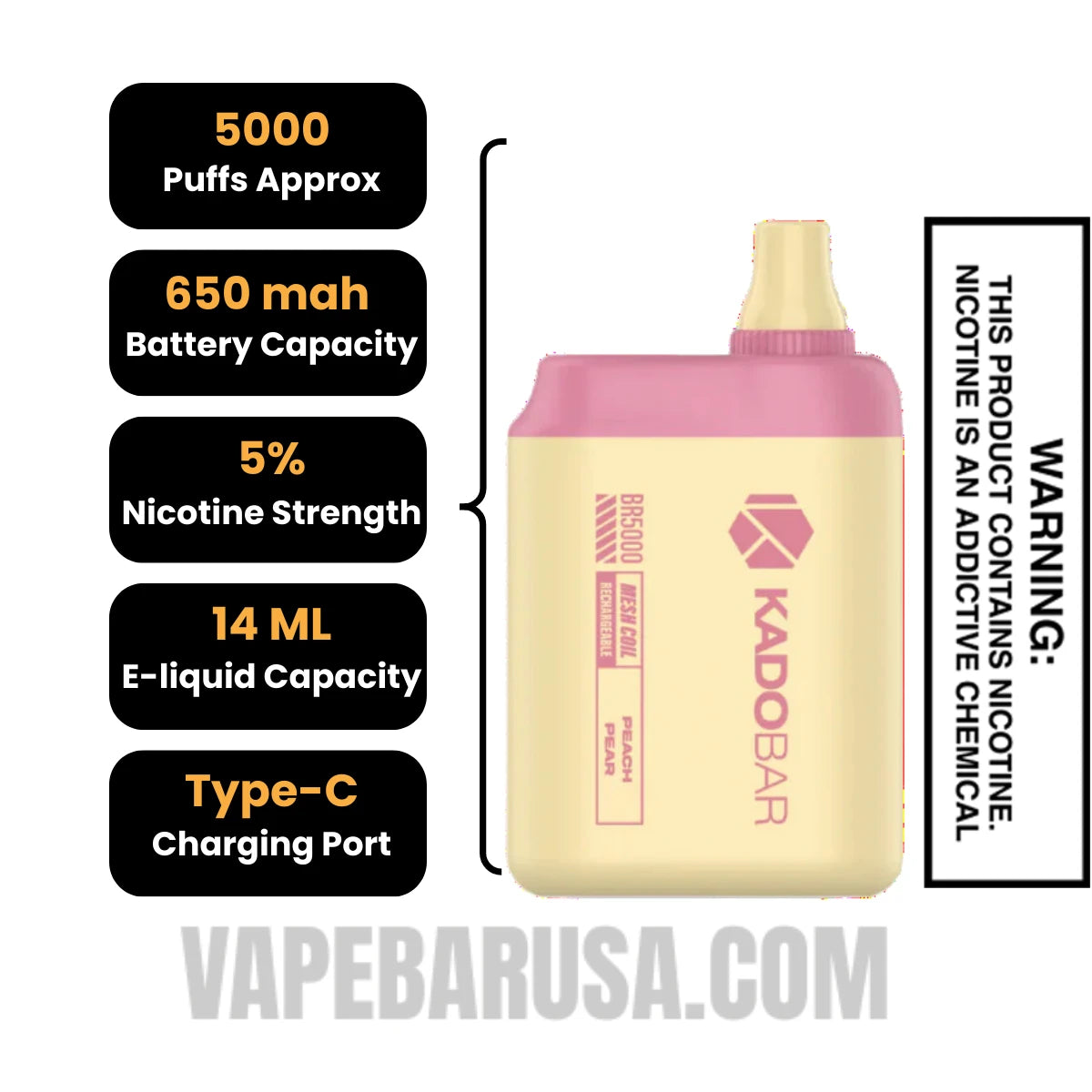 Peach Pear Kado Bar BR5000 Disposable Vape Specifications Peach Pear Kado Bar BR5000 Disposable Vape Specifications
