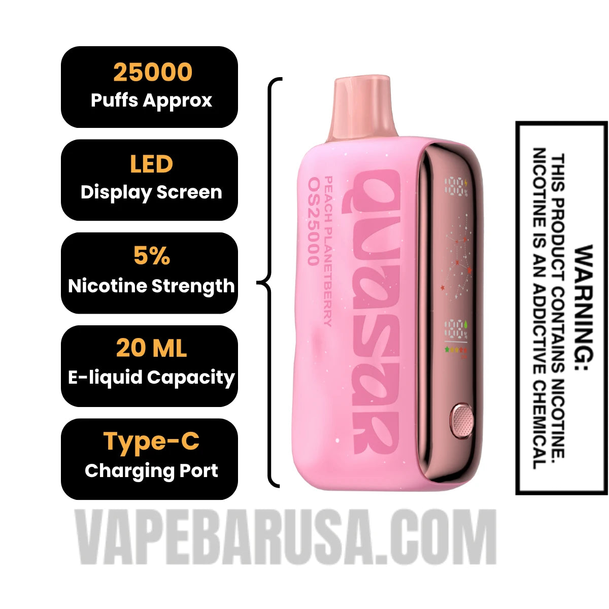 Peach Planetberry Lost Mary Quasar OS25000 Disposable Vape Specifications Peach Planetberry Lost Mary Quasar OS25000 Disposable Vape Specifications