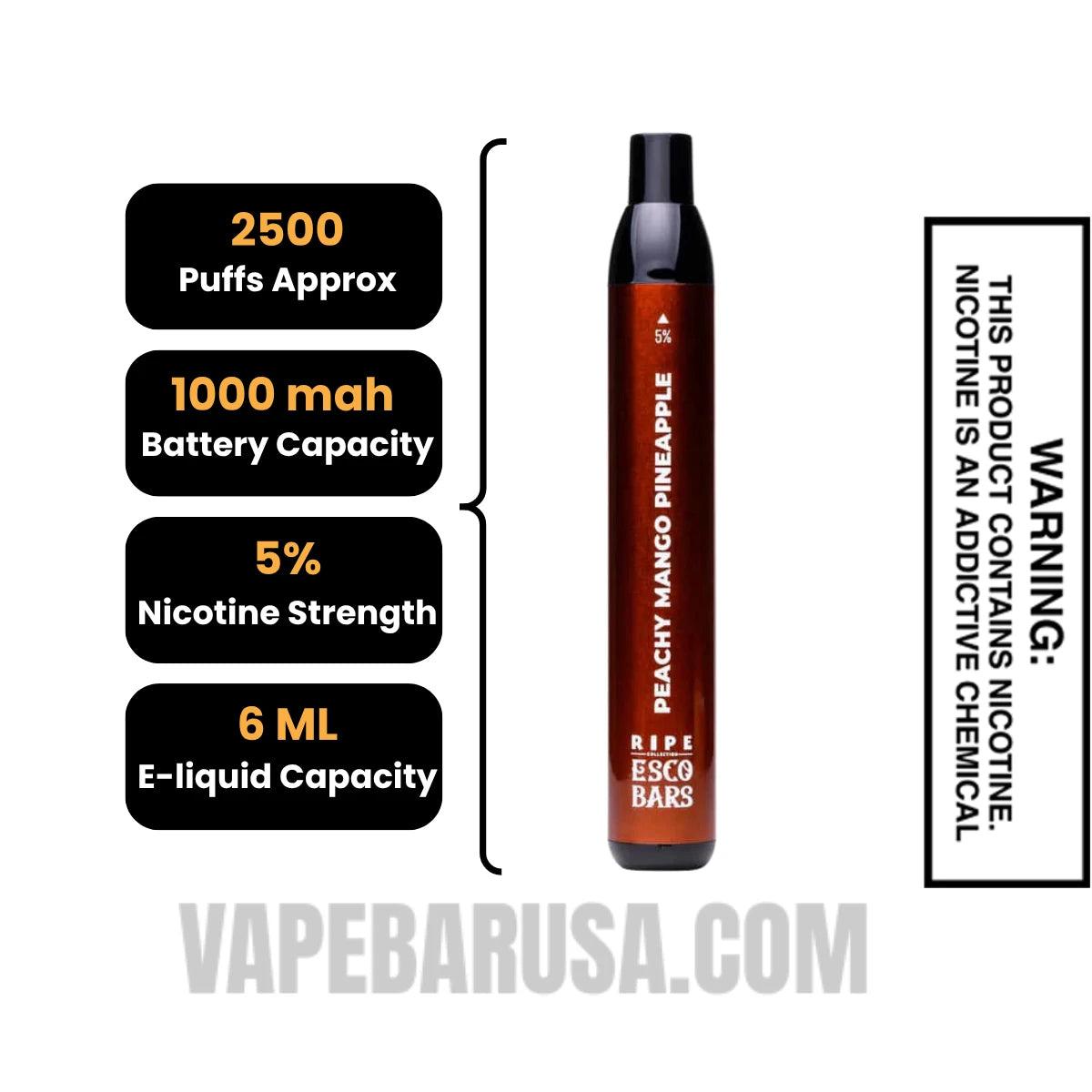 Peachy Mango Pineapple Esco Bars 2500 Puffs Disposable Vape Specifications Peachy Mango Pineapple Esco Bars 2500 Puffs Disposable Vape Specifications
