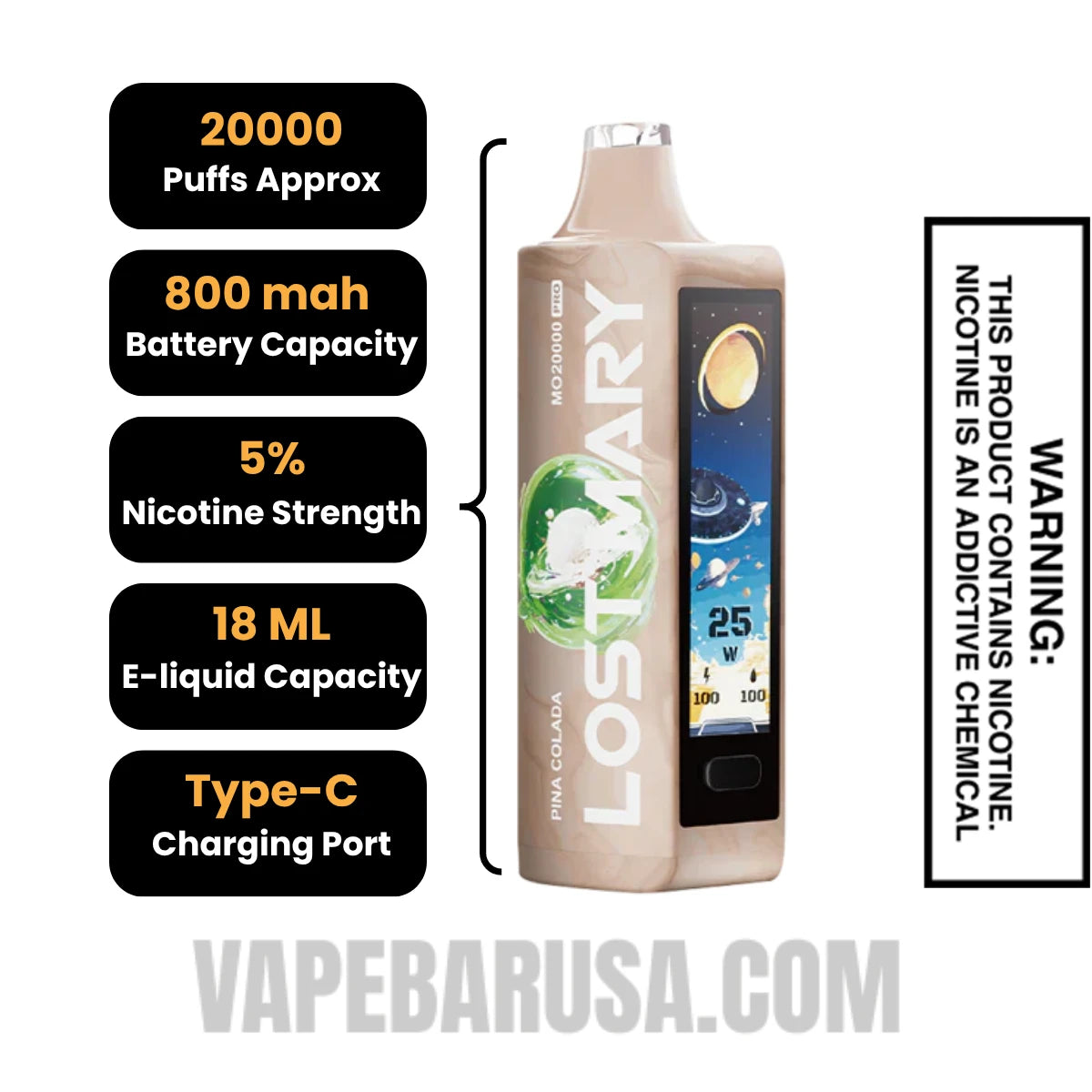 Pina Colada Lost Mary MO20000 Disposable Vape Specifications Pina Colada Lost Mary MO20000 Disposable Vape Specifications