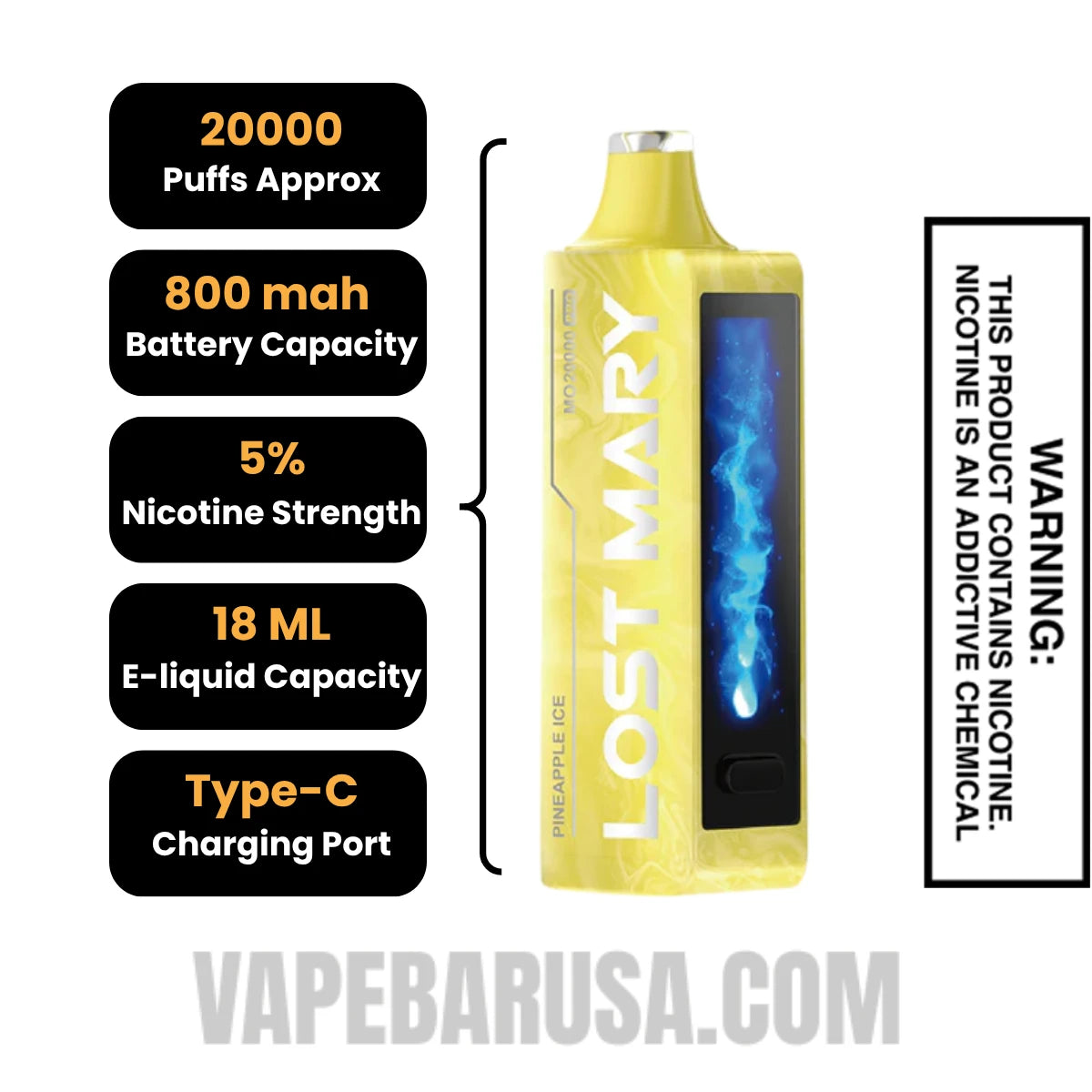 Pineapple Ice Lost Mary MO20000 Disposable Vape Specifications Pineapple Ice Lost Mary MO20000 Disposable Vape Specifications