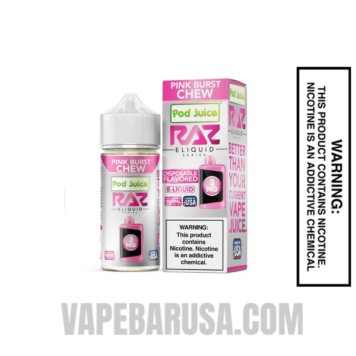 Pink Burst Chew Pod Juice X RAZ Vape Juice 100 ML With Package Box Pink Burst Chew Pod Juice X RAZ Vape Juice 100 ML With Package Box
