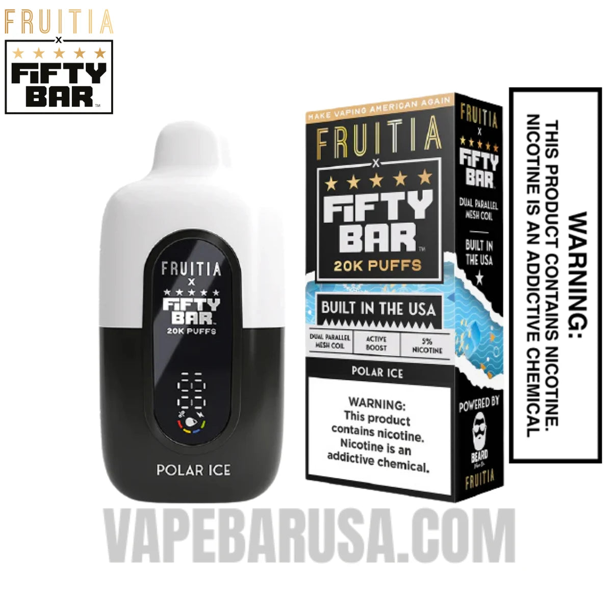 Polar Ice Fruitia X Fifty Bar 20K Vape With Package Box Polar Ice Fruitia X Fifty Bar 20K Vape With Package Box