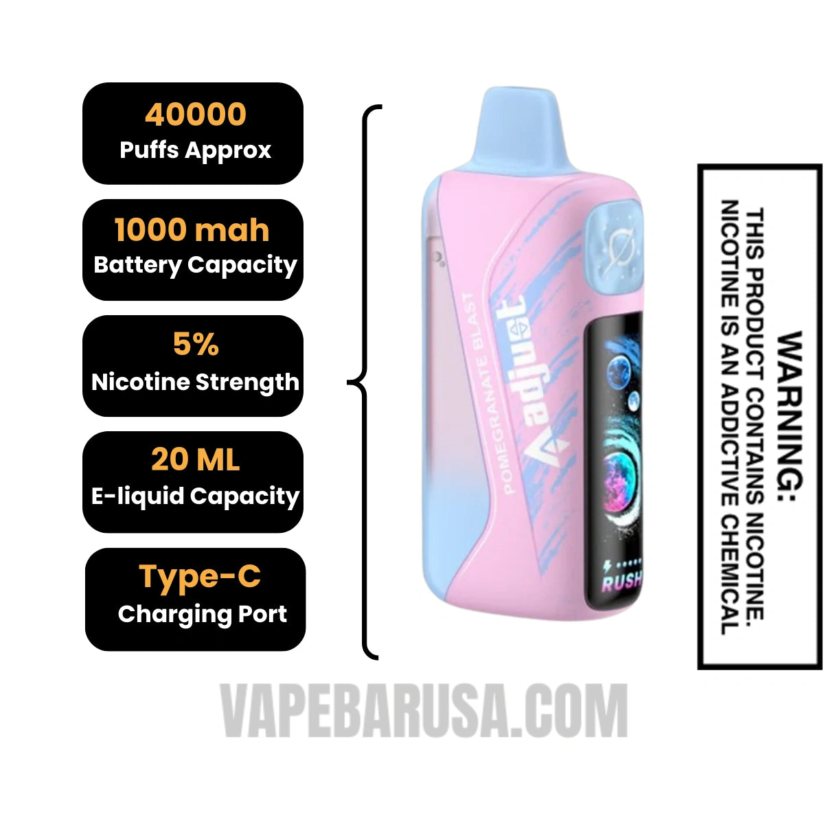 Pomegranate Blast Adjust MyRusher 40K Disposable Vape Specifications Pomegranate Blast Adjust MyRusher 40K Disposable Vape Specifications