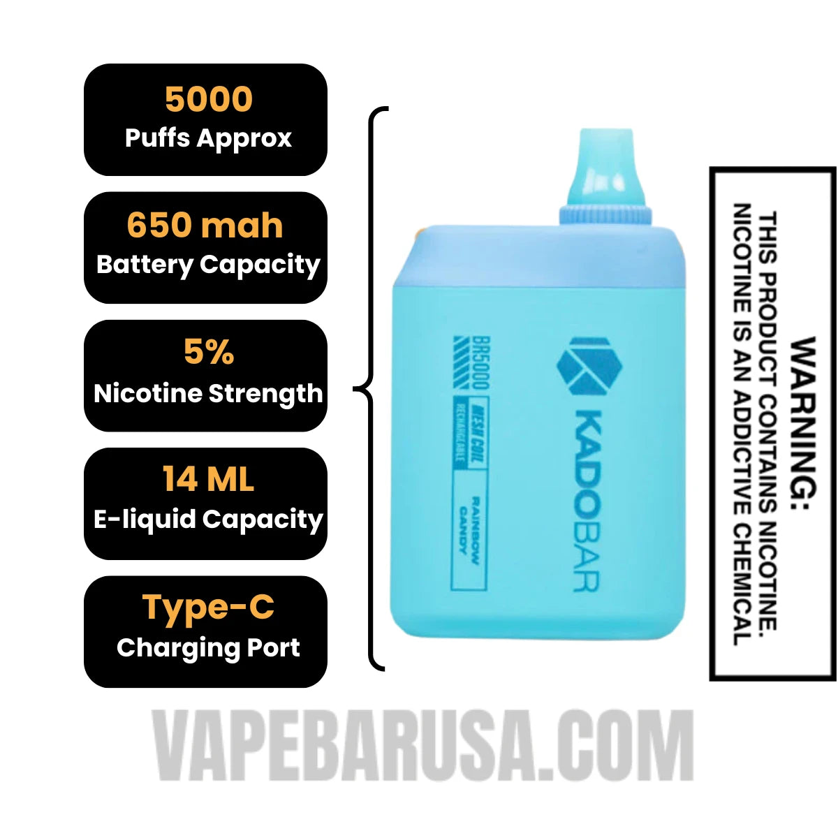 Rainbow Candy Kado Bar BR5000 Disposable Vape Specifications Rainbow Candy Kado Bar BR5000 Disposable Vape Specifications