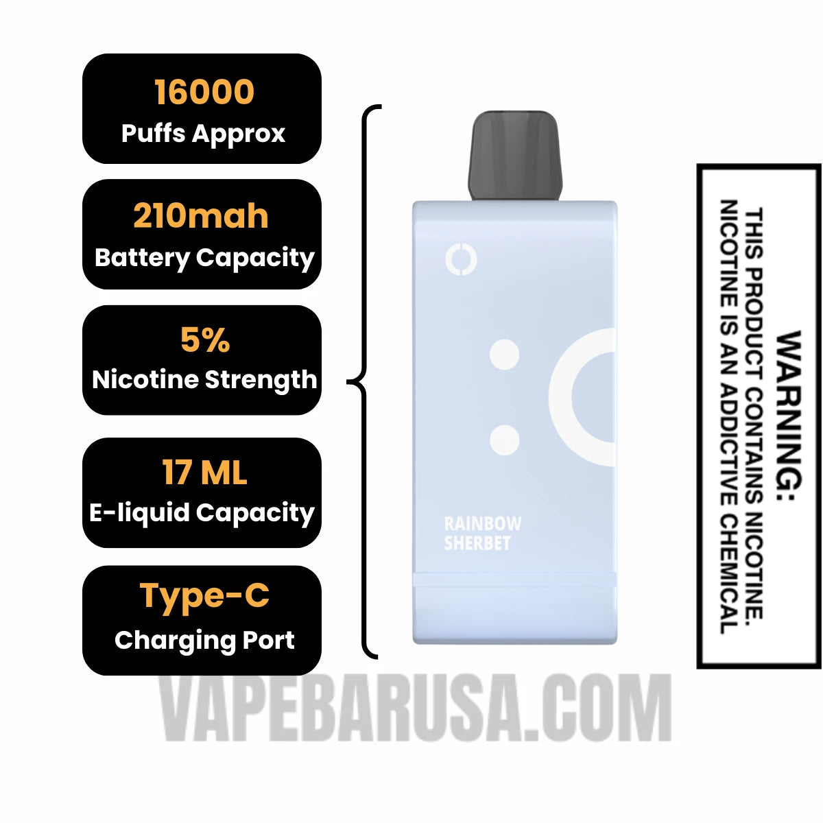 Rainbow Sherbet Off Stamp SW16000 Disposable Pod Specifications Rainbow Sherbet Off Stamp SW16000 Disposable Pod Specifications