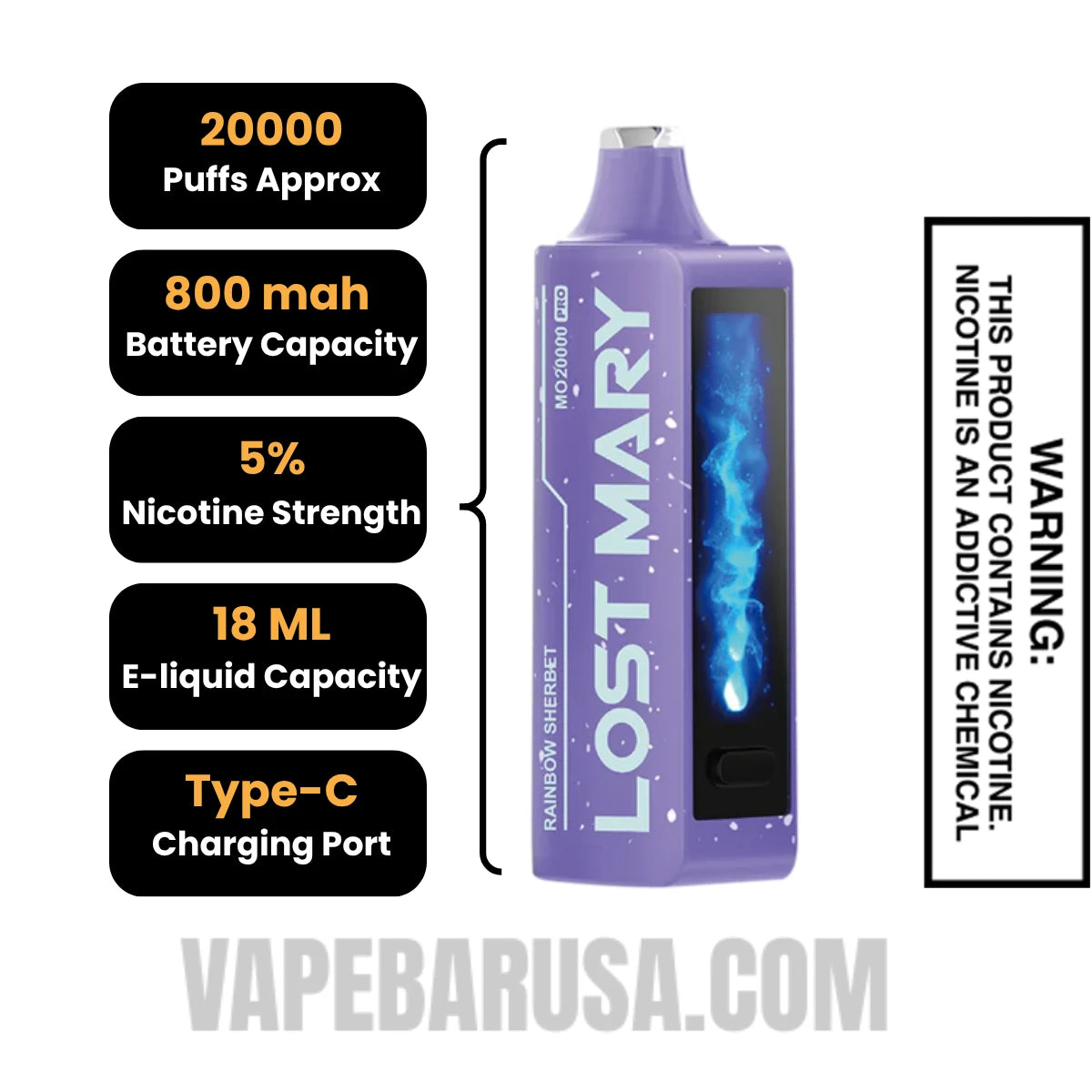 Rainbow Sherbet Lost Mary MO20000 Disposable Vape Specifications Rainbow Sherbet Lost Mary MO20000 Disposable Vape Specifications