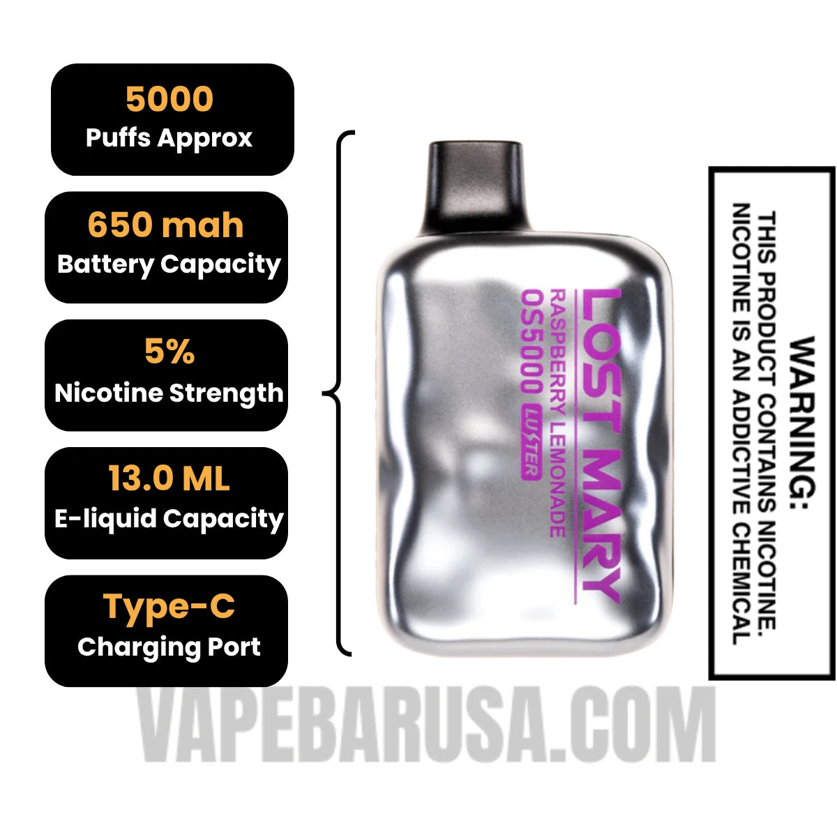 Raspberry Lemonade Lost Mary OS5000 Luster Edition Vape Specifications Raspberry Lemonade Lost Mary OS5000 Luster Edition Vape Specifications