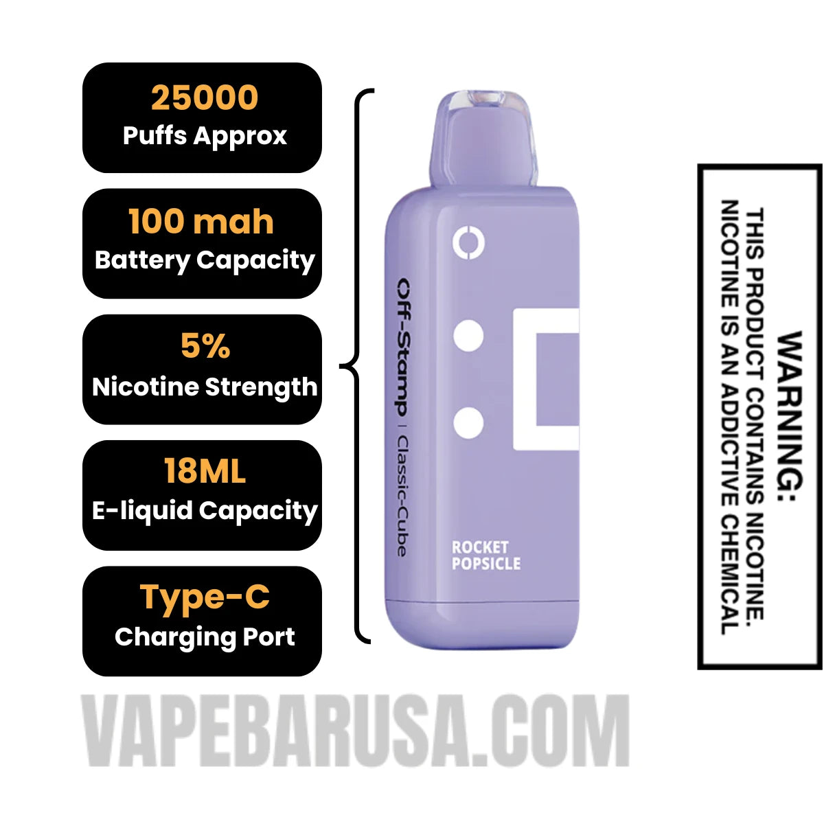 Rocket Popsicle Off Stamp Classic Cube 25K Disposable Pod Specifications Rocket Popsicle Off Stamp Classic Cube 25K Disposable Pod Specifications