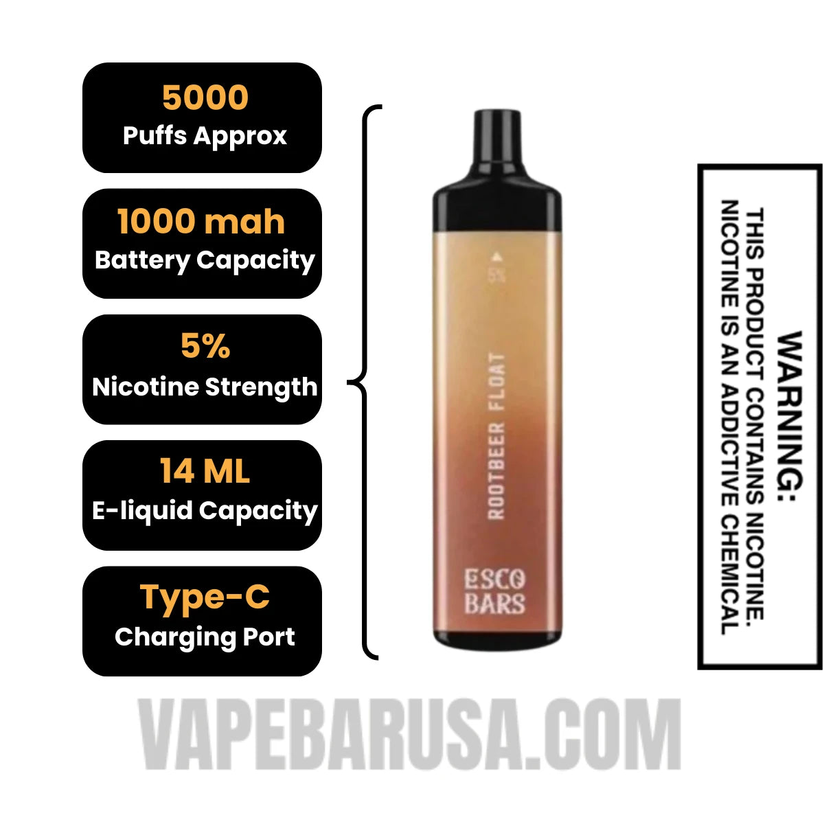 Root Beer Esco Bars 5000 Puffs Disposable Vape Specifications Root Beer Esco Bars 5000 Puffs Disposable Vape Specifications