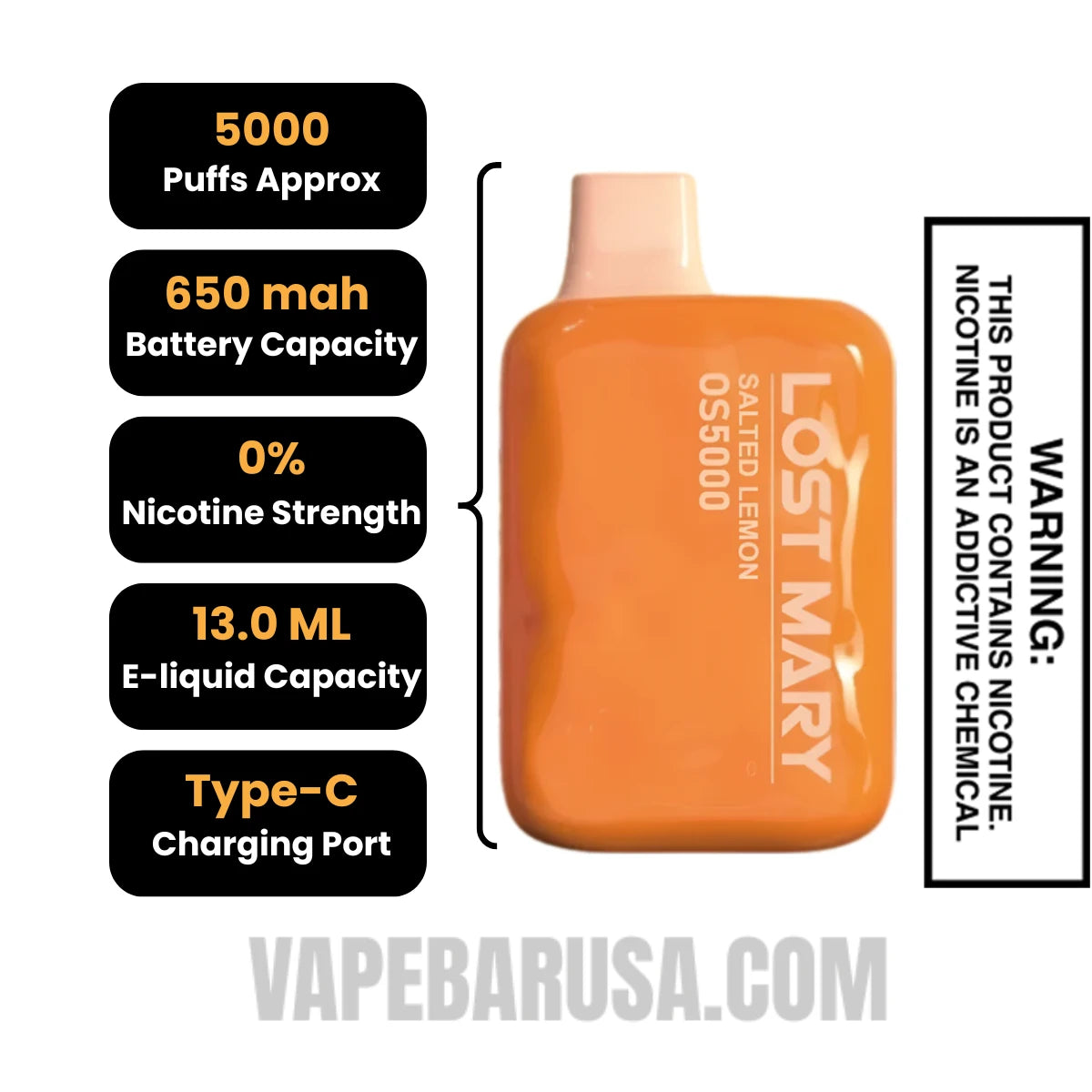 Salted Lemon Lost Mary OS5000 Disposable Vape Specifications Salted Lemon Lost Mary OS5000 Disposable Vape Specifications