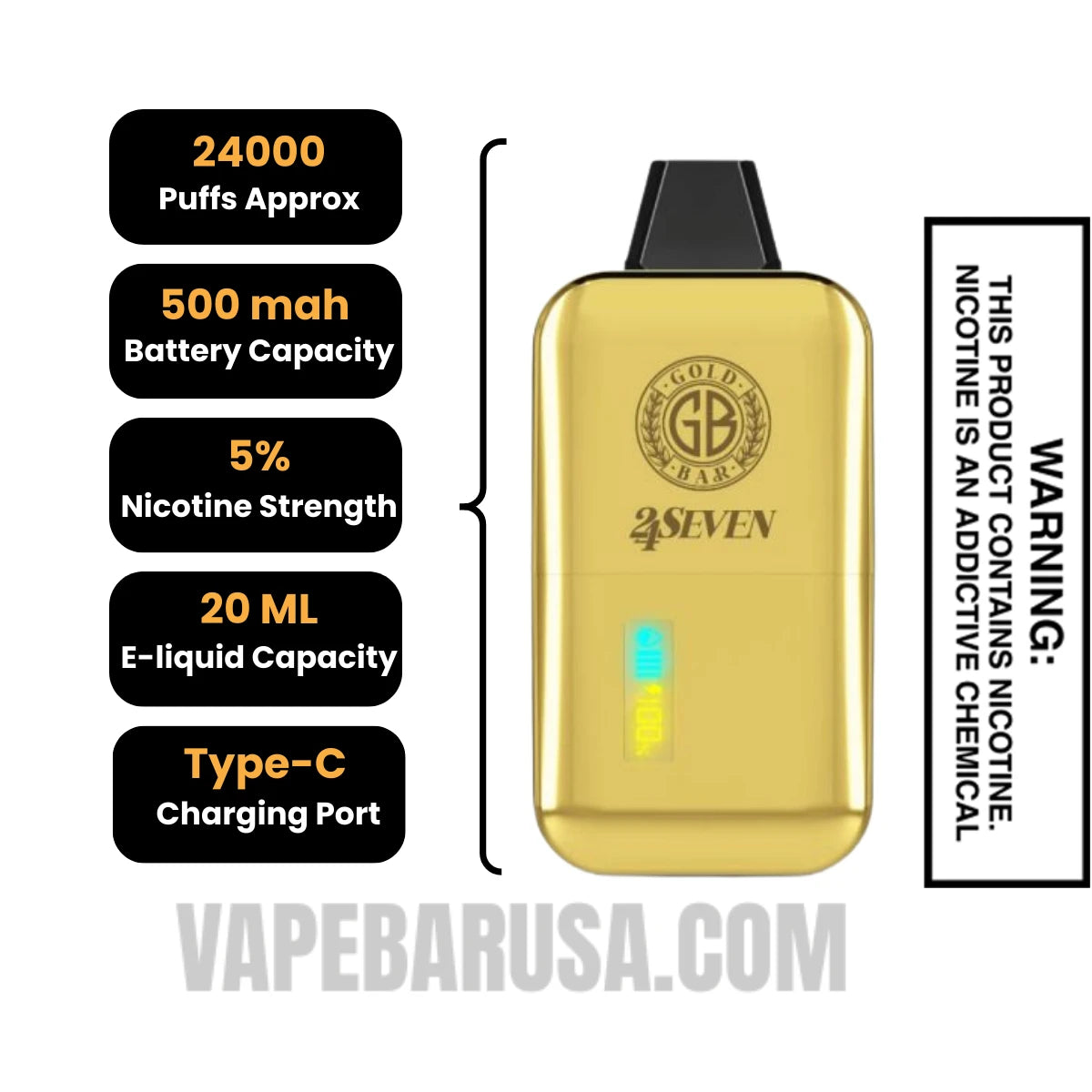 Sour Apple Gold Bar 24Seven Disposable Vape specifications Sour Apple Gold Bar 24Seven Disposable Vape specifications