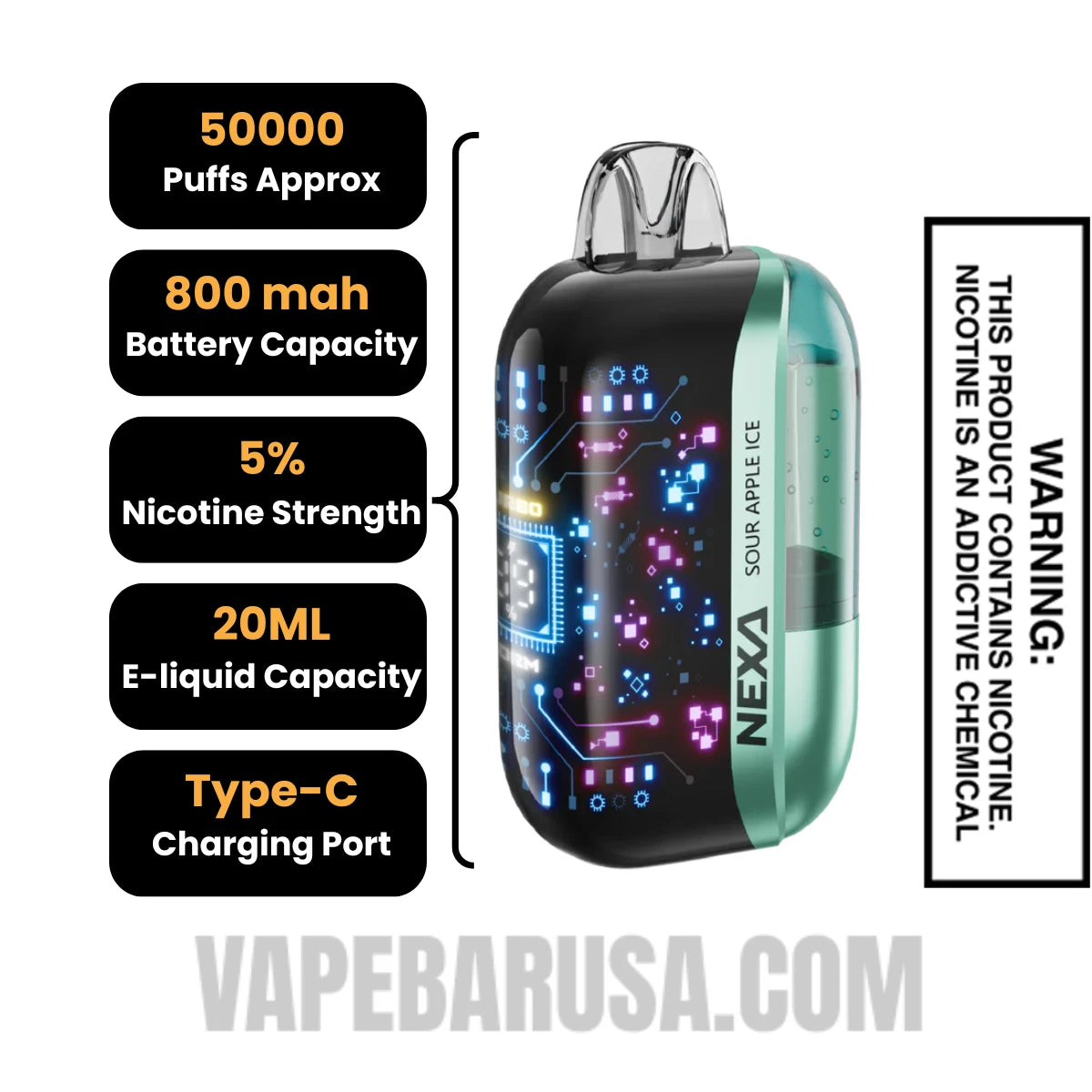 Sour Apple Ice Nexa Ultra 50000 Disposable Vape Specifications Sour Apple Ice Nexa Ultra 50000 Disposable Vape Specifications