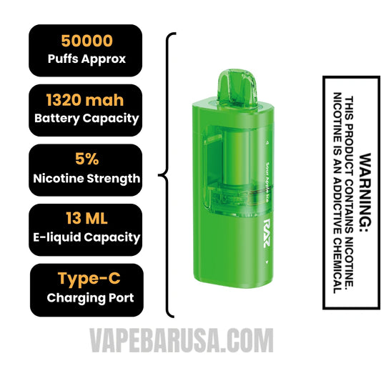 Sour Apple Ice RAZ VUE 50K Disposable Pod Sour Apple Ice RAZ VUE 50K Disposable Pod