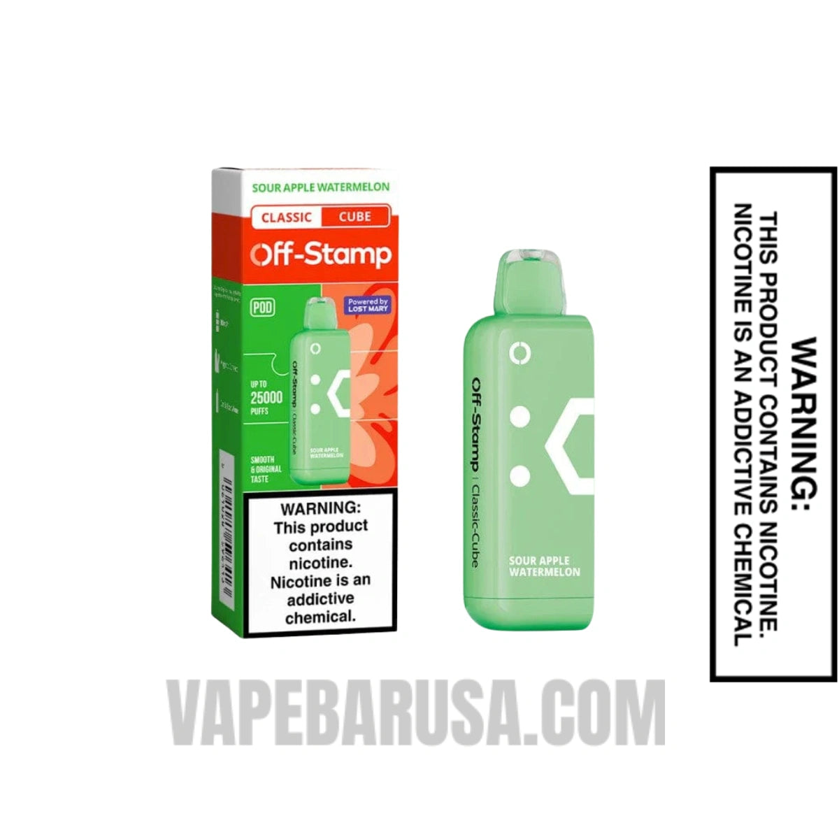 Sour Apple Watermelon Off Stamp Classic Cube 25K Disposable Pod With Package Box Sour Apple Watermelon Off Stamp Classic Cube 25K Disposable Pod With Package Box