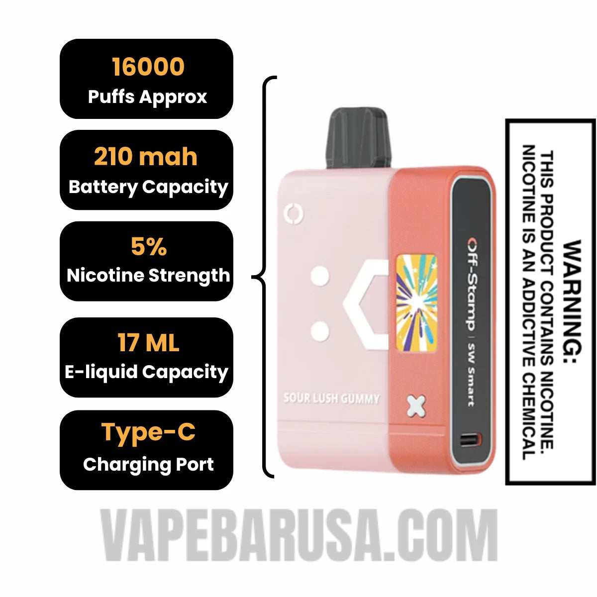 Sour Lush Gummy Off-Stamp SW16000 Disposable Pod Specifications Sour Lush Gummy Off-Stamp SW16000 Disposable Pod Specifications