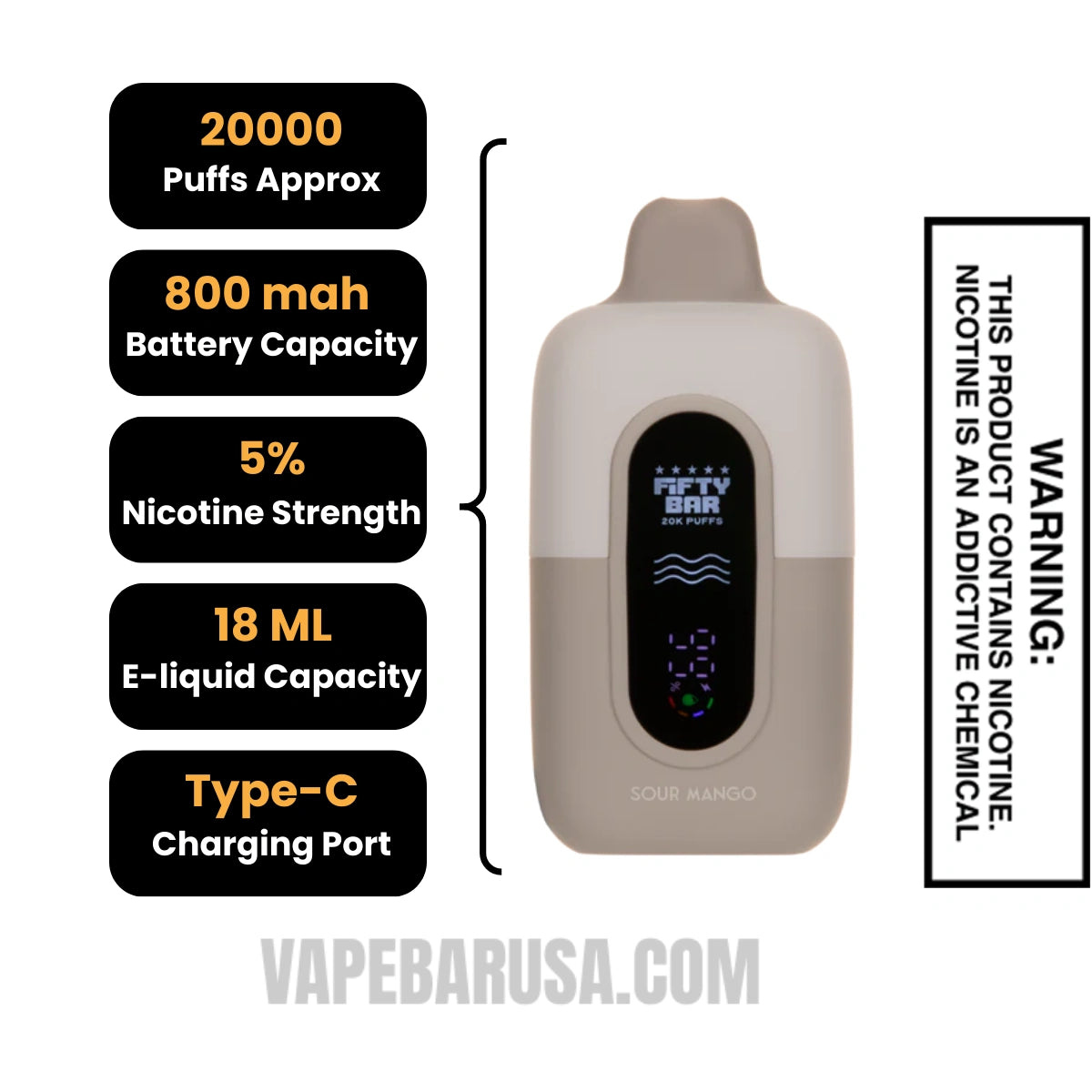 Sour Mango Fifty Bar 20K Texas Edition Disposable Vape Specifications Sour Mango Fifty Bar 20K Texas Edition Disposable Vape Specifications