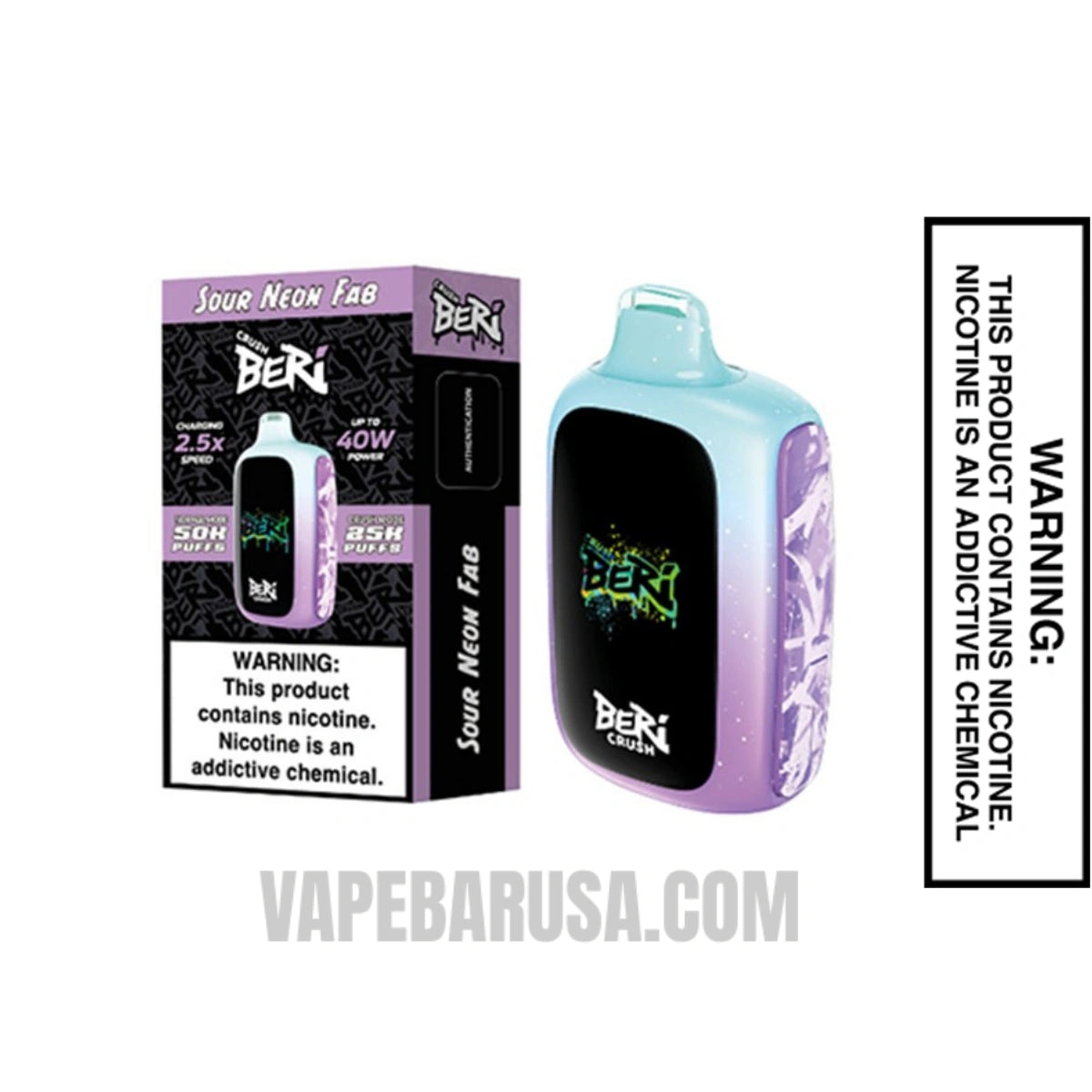 Sour Neon Fab Beri Crush 50K Disposable Vape With Package Box Sour Neon Fab Beri Crush 50K Disposable Vape With Package Box