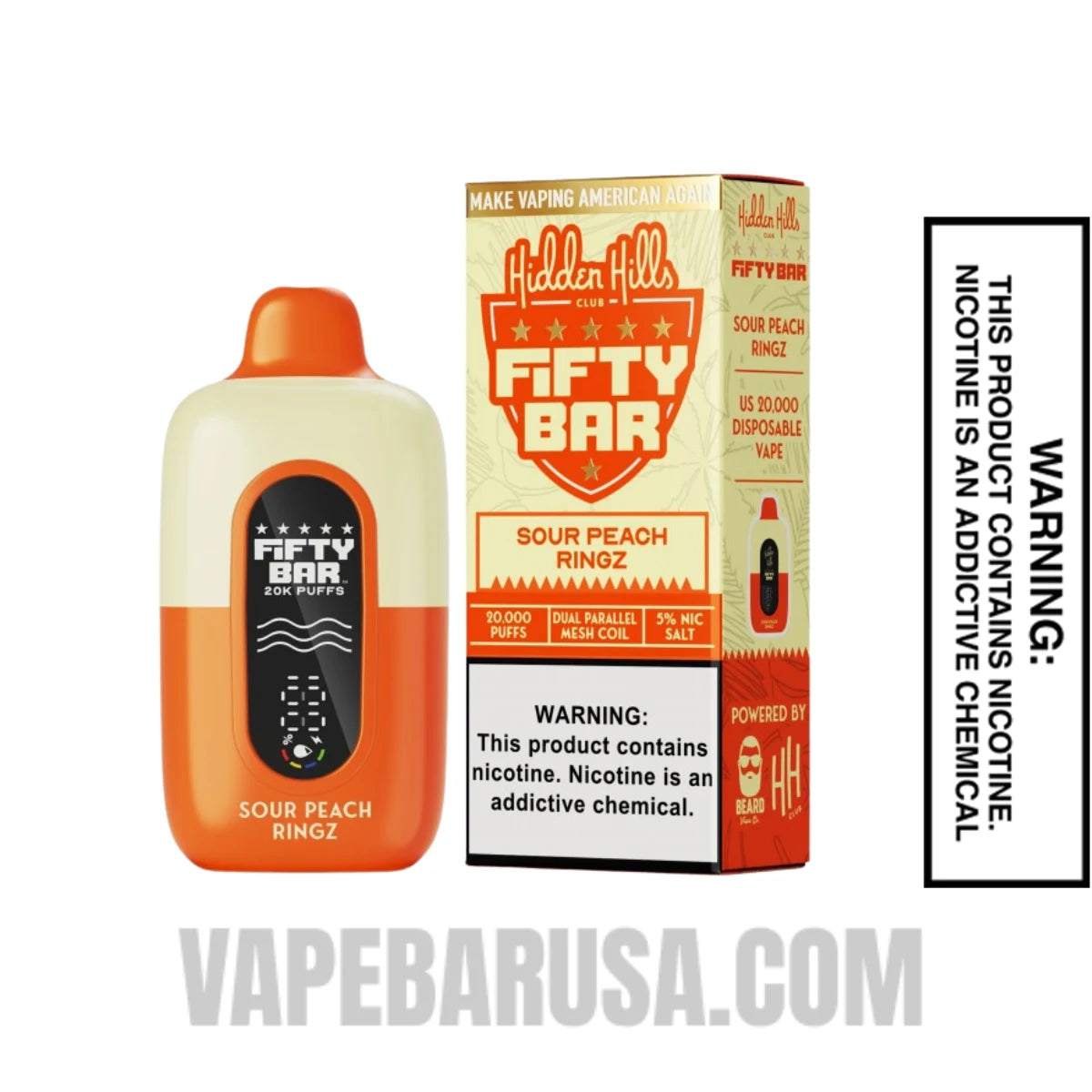 Sour Peach Ringz Hidden Hills X Fifty Bar 20k Disposable Vape With Package Box Sour Peach Ringz Hidden Hills X Fifty Bar 20k Disposable Vape With Package Box