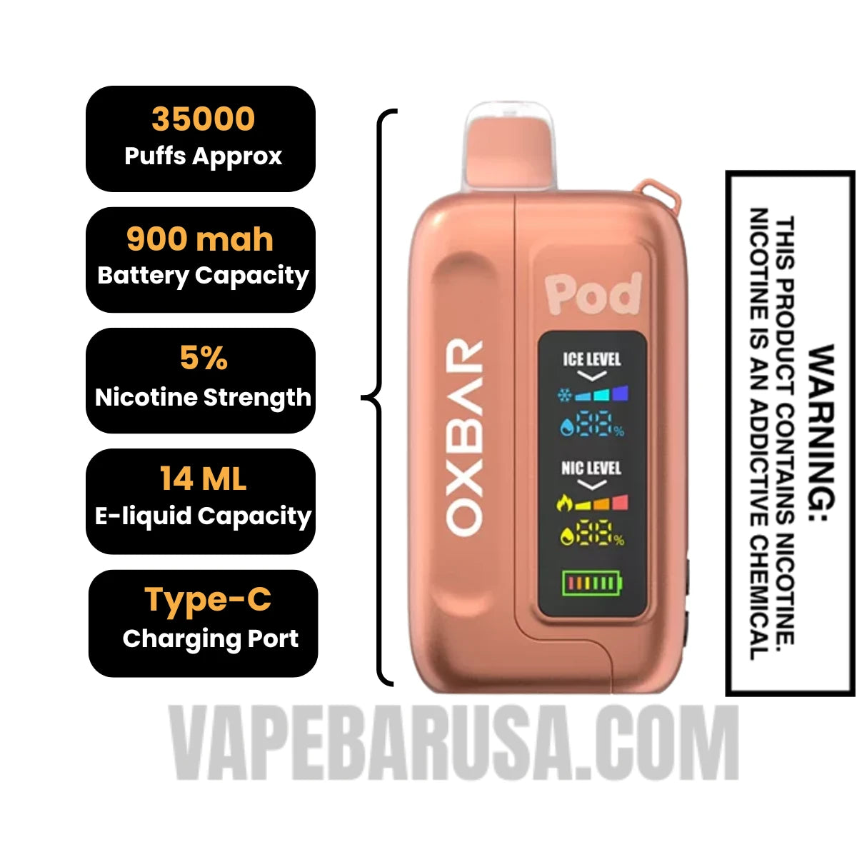 Sour Peachy O's OXBAR Ice-Nic Control Disposable Vape Specifications Sour Peachy O's OXBAR Ice-Nic Control Disposable Vape Specifications